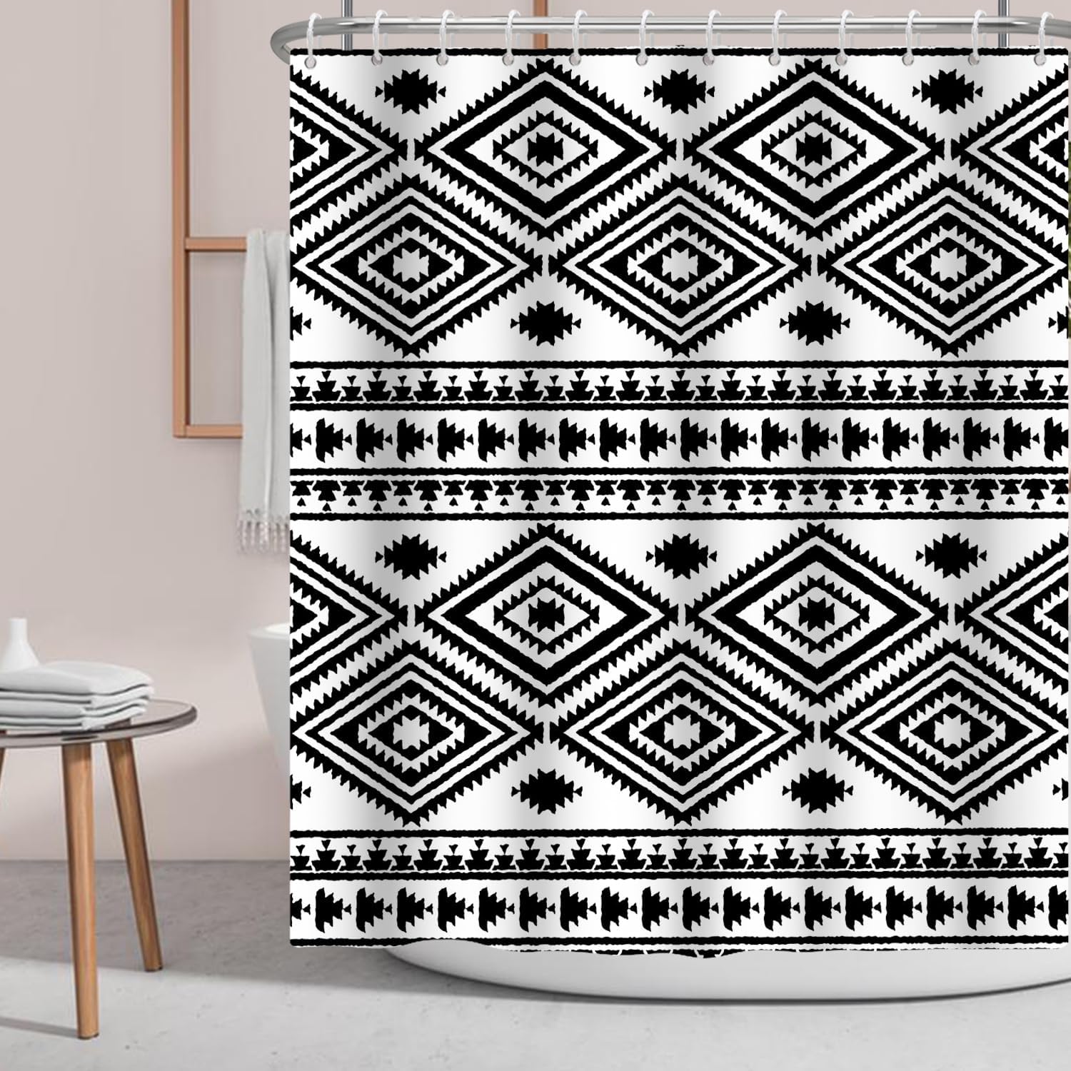 PEDBANRO Aztec Black White Shower Curtain Southwest Boho Tribal Fabric Shower