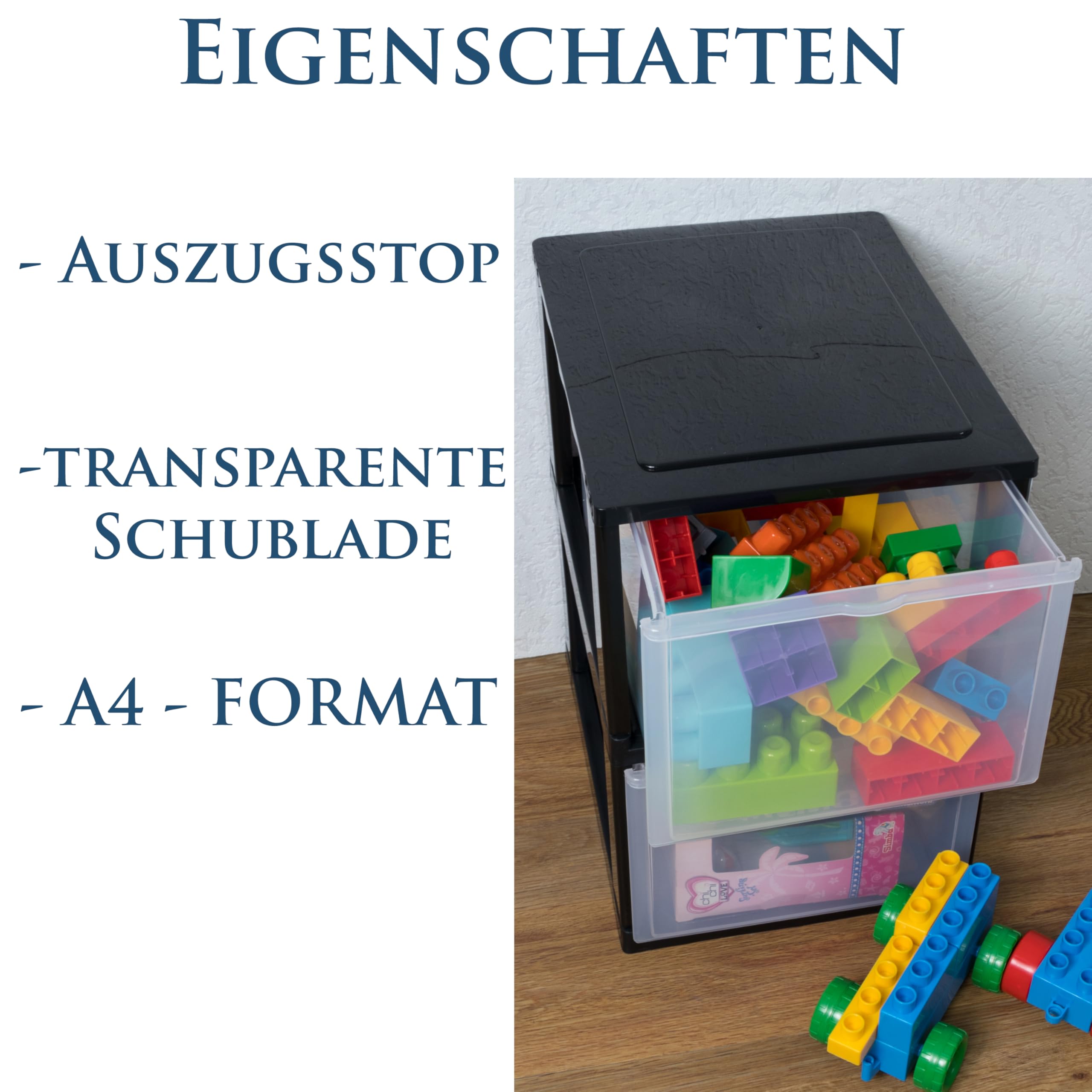 Schubladenbox DIN A4 3 Schubladen 34,5x26x39cm Kunststoff Drawer Tower Box