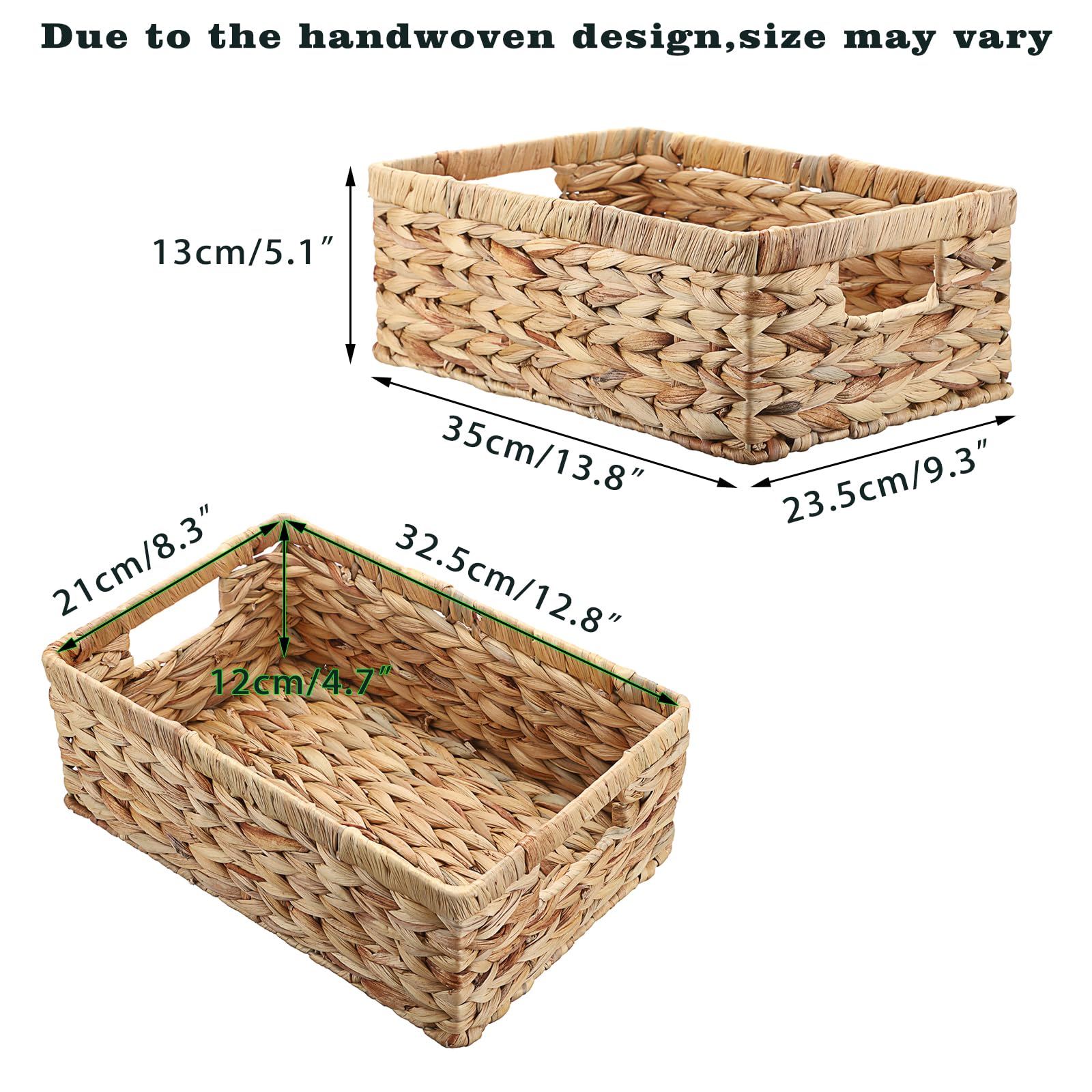 Panier en osier, panier en jacinthe d'eau avec poignées intégrées, panier de rangement en osier pour l'organisation, taille M ;