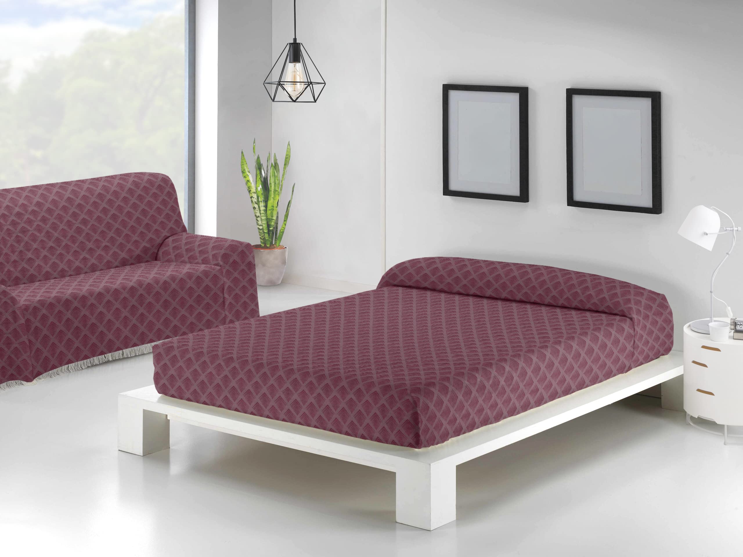 Sedalinne - Colcha Multiusos PATRI - Tejido 85% Algodón/15% Poliéster. Textil Ecológico y Transpirable. 180x280 cm - Sofá 2 plazas - Cama 90/105 cm. Color Granate