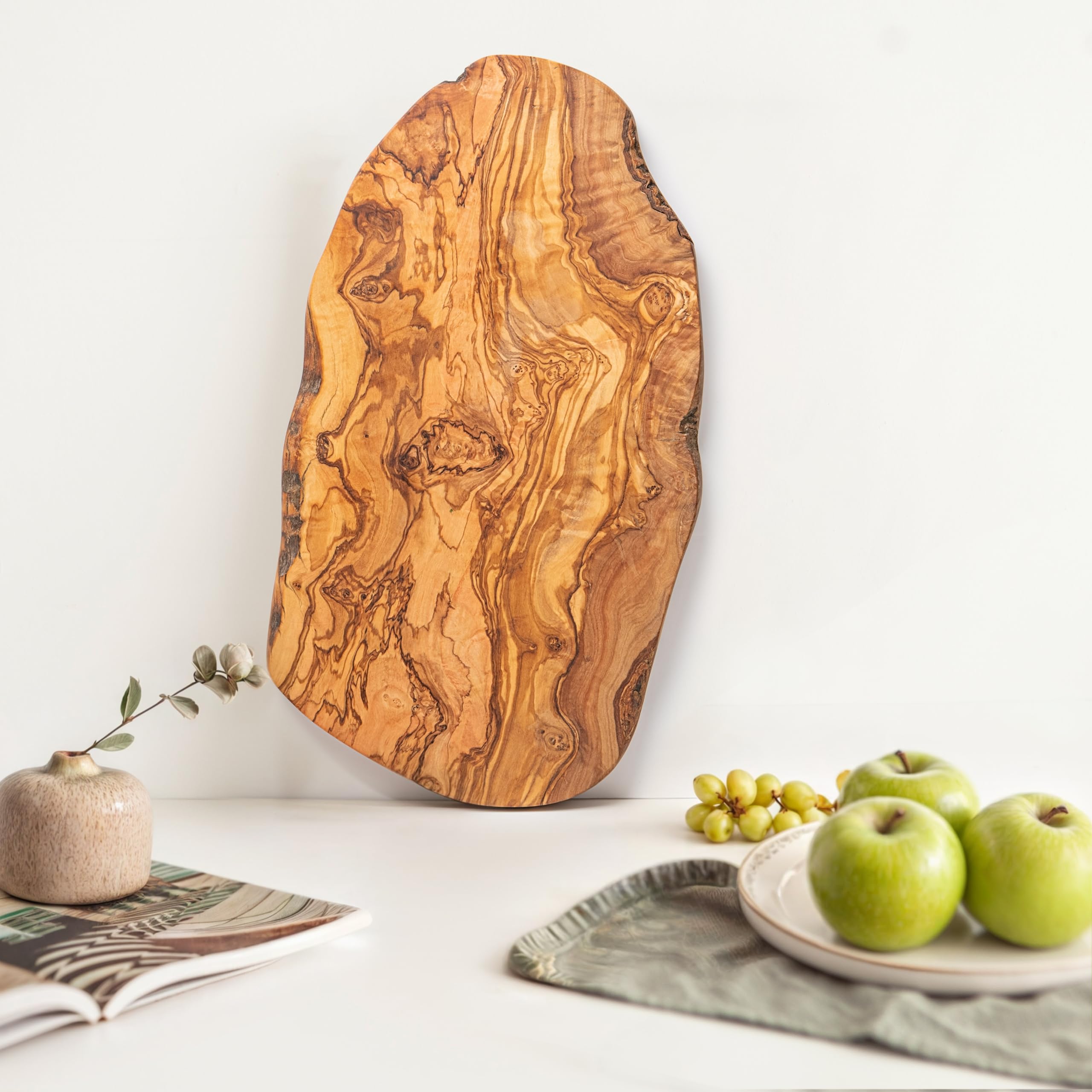 Tabla de Madera de Olivo Natural para Cortar y Servir 39 x 18 cm Reversible Artesanal