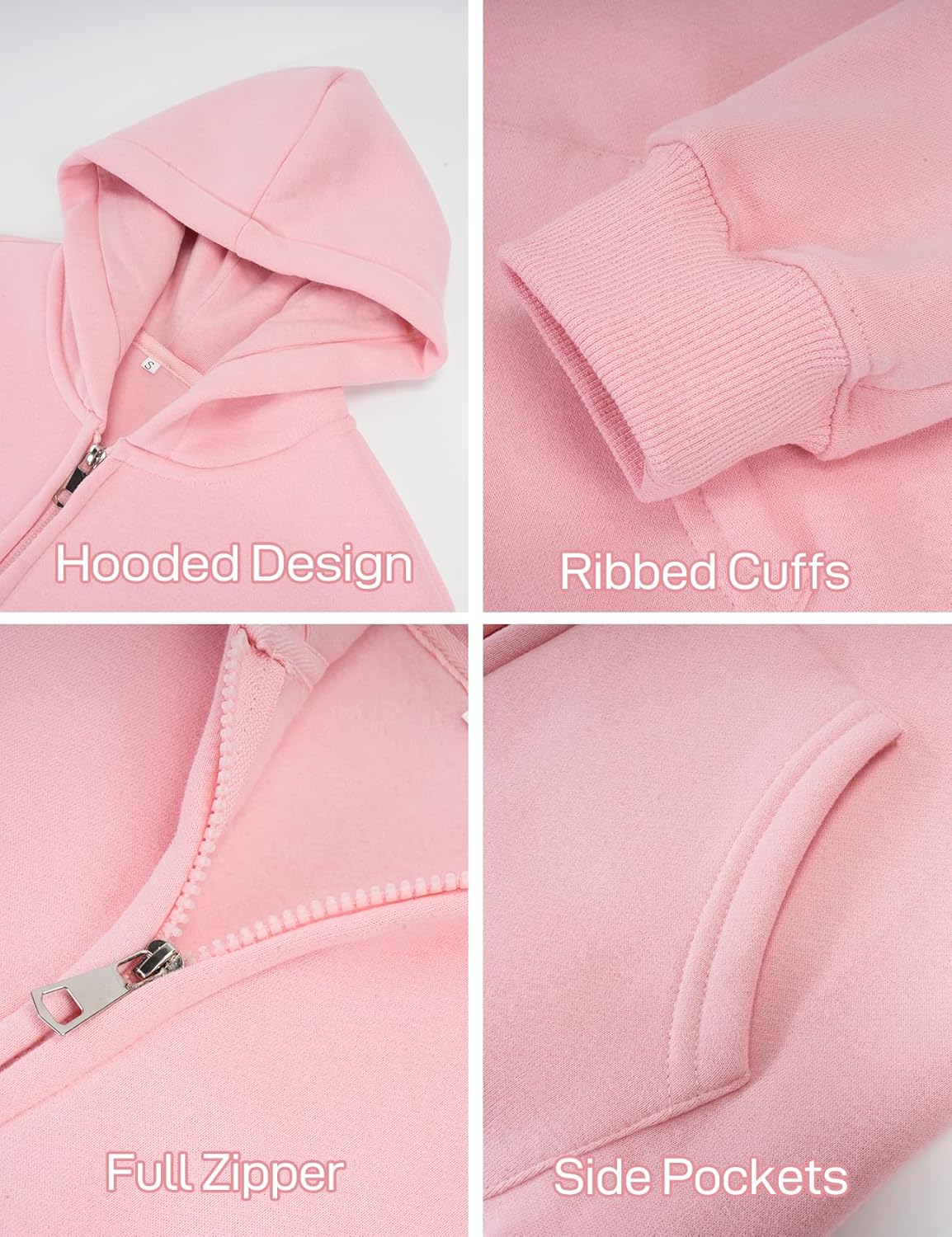 Flygo Unisex Boys Girls Fleece Jacket Lightweight Zip up Active Hoodie Hooded Sweatshirt Kids Spring Fall Jackets Coat - Image 6