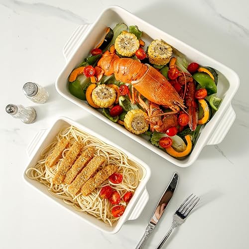 Miniatura 5 de Howise Plato de cerámica para hornear con asas, sartén grande de 13 x 9 pulgadas y molde para hornear medio, juego de utensilios de porcelana para