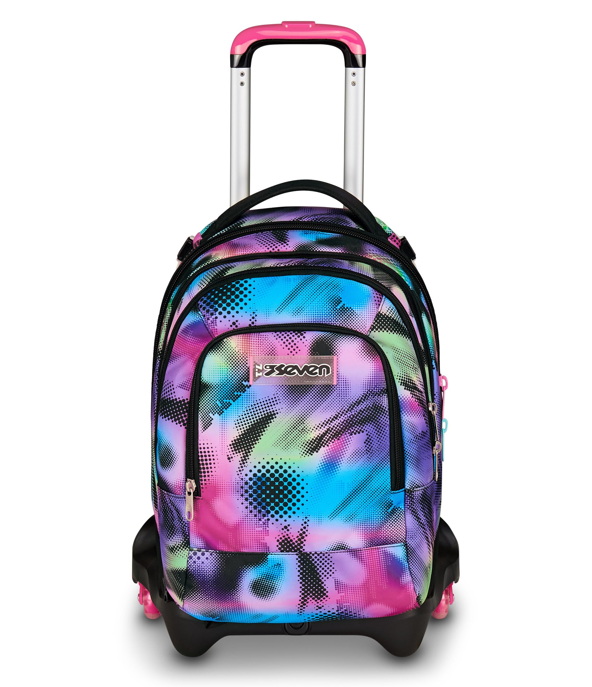Seven Trolley Scuola Jack 3 Ruote Detach Write Down, Fucsia Azzurro, Zaino Con Carrello Sganciabile Da 37 Litri, Tasca Borraccia, Zainetto Staccabile, Multiuso e Spazioso, Per Scuola Elementare e
