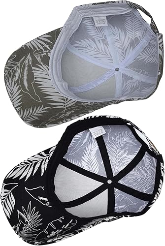 Miniatura 5 de Paquete de 2 sombreros de béisbol con estampado floral a la moda, ajustables, flores, hojas, hawaiano, playa, informal, al aire libre, para hombres
