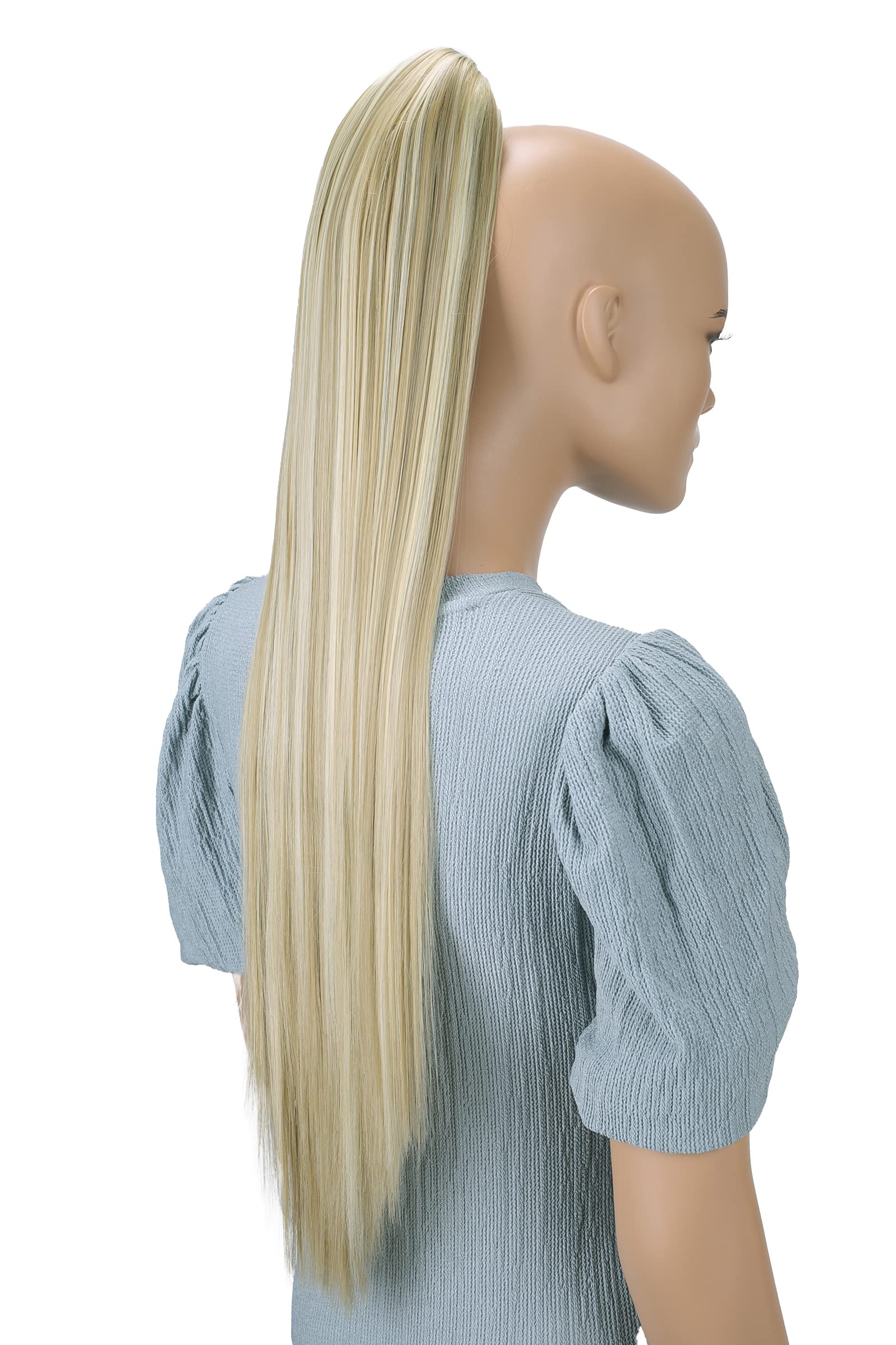 CAISHA Postizo De 70 cm Trenza Cola De Caballo Liso Extensiones De Cabello Mezcla De Rubio Claro H164