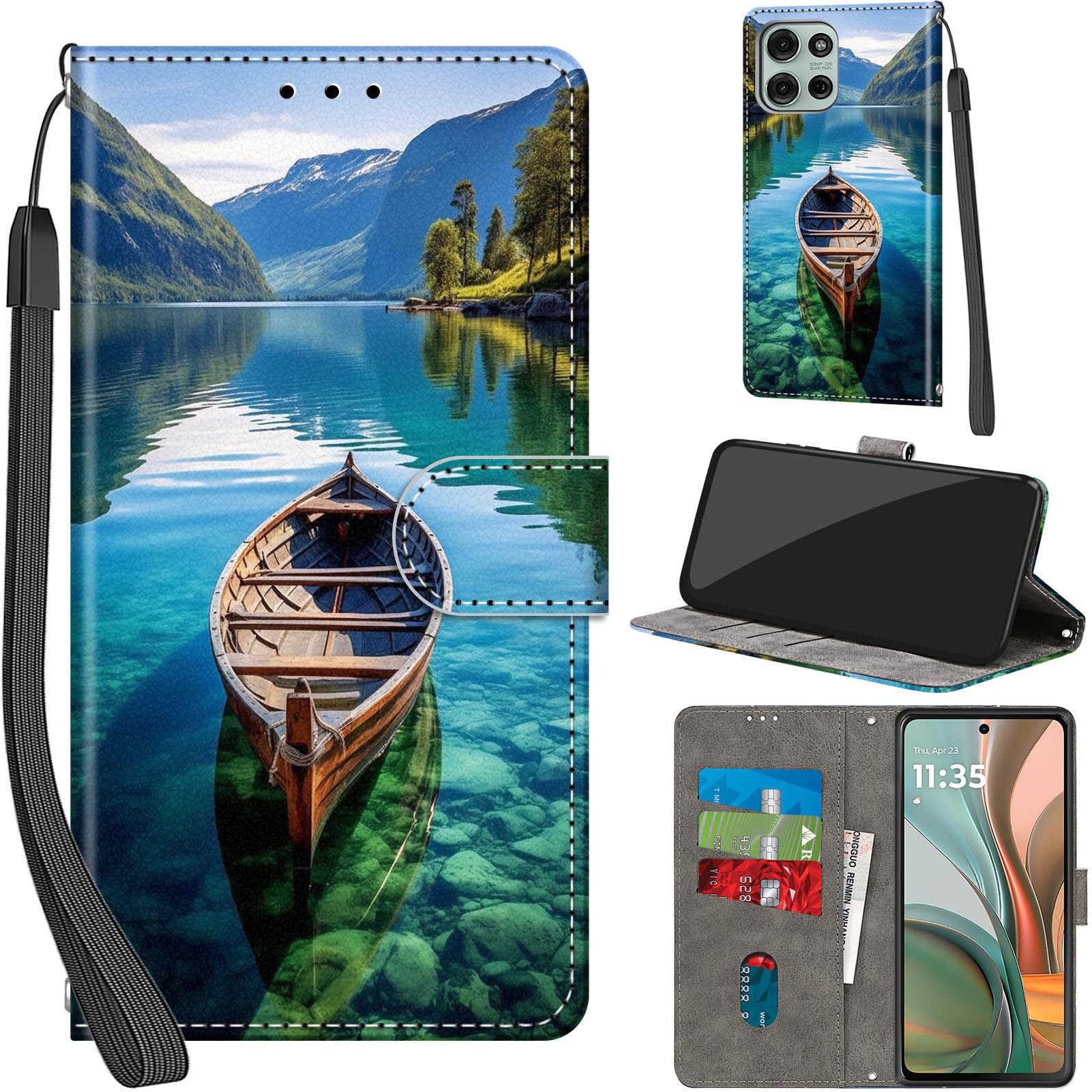 Motorola Moto G75 Hoesje – Flipcase Van Kunstleer Met Cardholders, Standfunctie En Magnetische Sluiting – Ontwerp Met Vier Vlinders – Stevig En Precies Passend