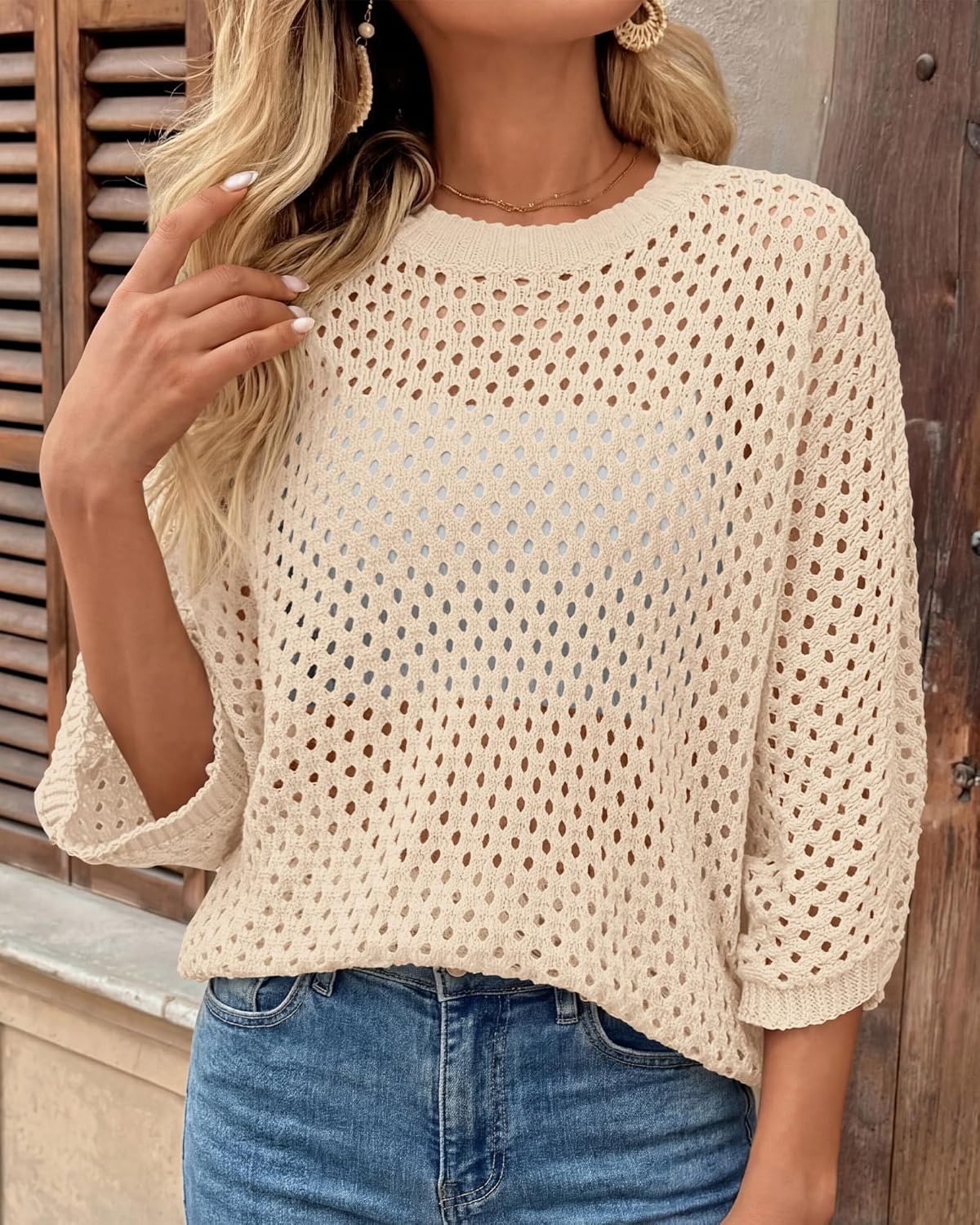KIRUNDO Crochet Tops for Women Summer Hollow Out Batwing Sleeve Cover Up Cute Pullover Sweater Shirts Beach Vacations Clothes - Image 2