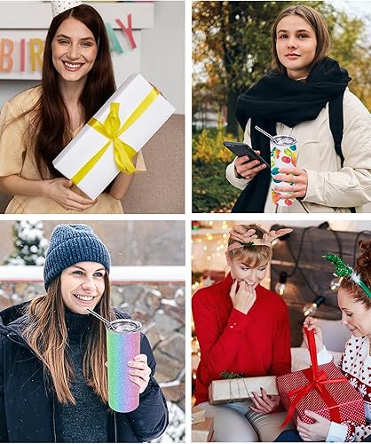 Miniatura 6 de OFFNOVA Vaso de acero inoxidable con purpurina blanca de 20 onzas, paquete de 2 con tapa y pajita, vaso de sublimación para café en blanco, doble