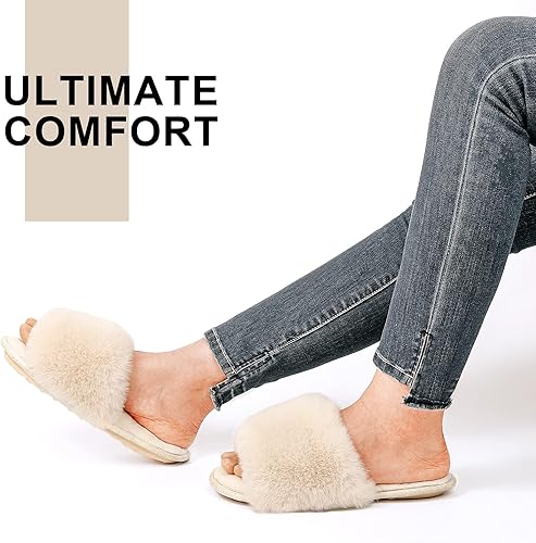 Miniatura 2 de LongBay Pantuflas planas de espuma viscoelástica de piel sintética para mujer, cómodas sandalias de punta abierta