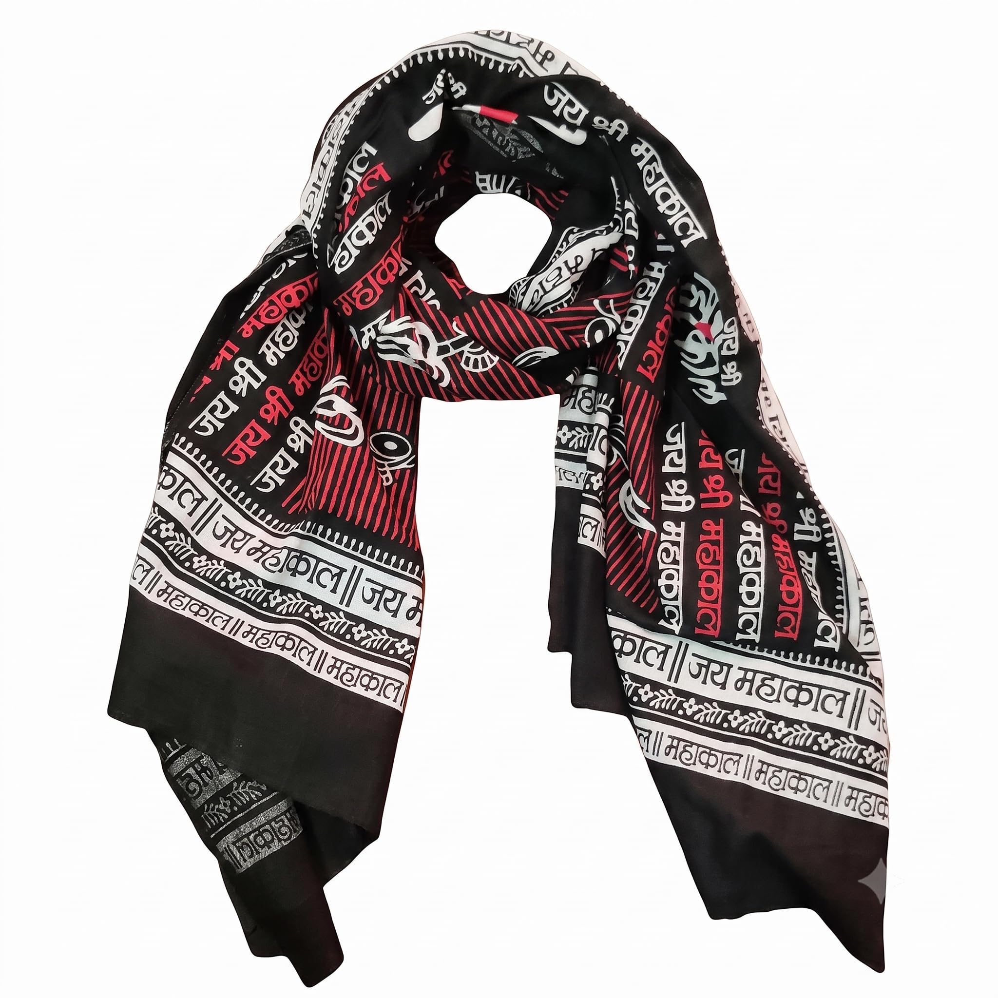 Jai Shri Mahakal Printed Scarf for Men & Women | Mahadev Shiv Bhakti Angavastram | Soft Lightweight Religious Stole | Black Red White Prayer Shawl for Temple, Puja, Festivals & Daily Wear (Pack of 1)-picture-46