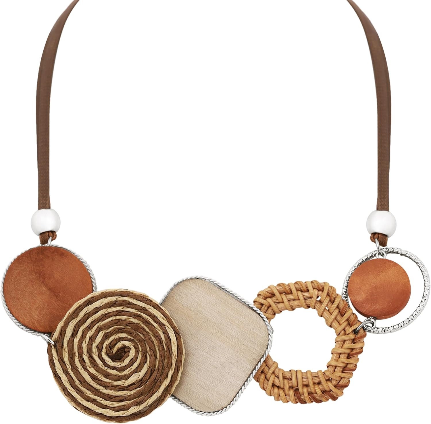 MINACHI Handmade Braided Necklace Women Wooden Beads Rattan Charm Vintage