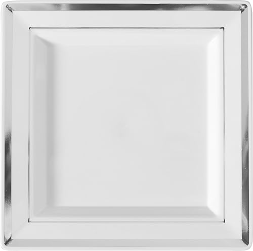 Esplendor de plata 5510-wh Square Dinner Plate, 25,4cm), color blanco y plata