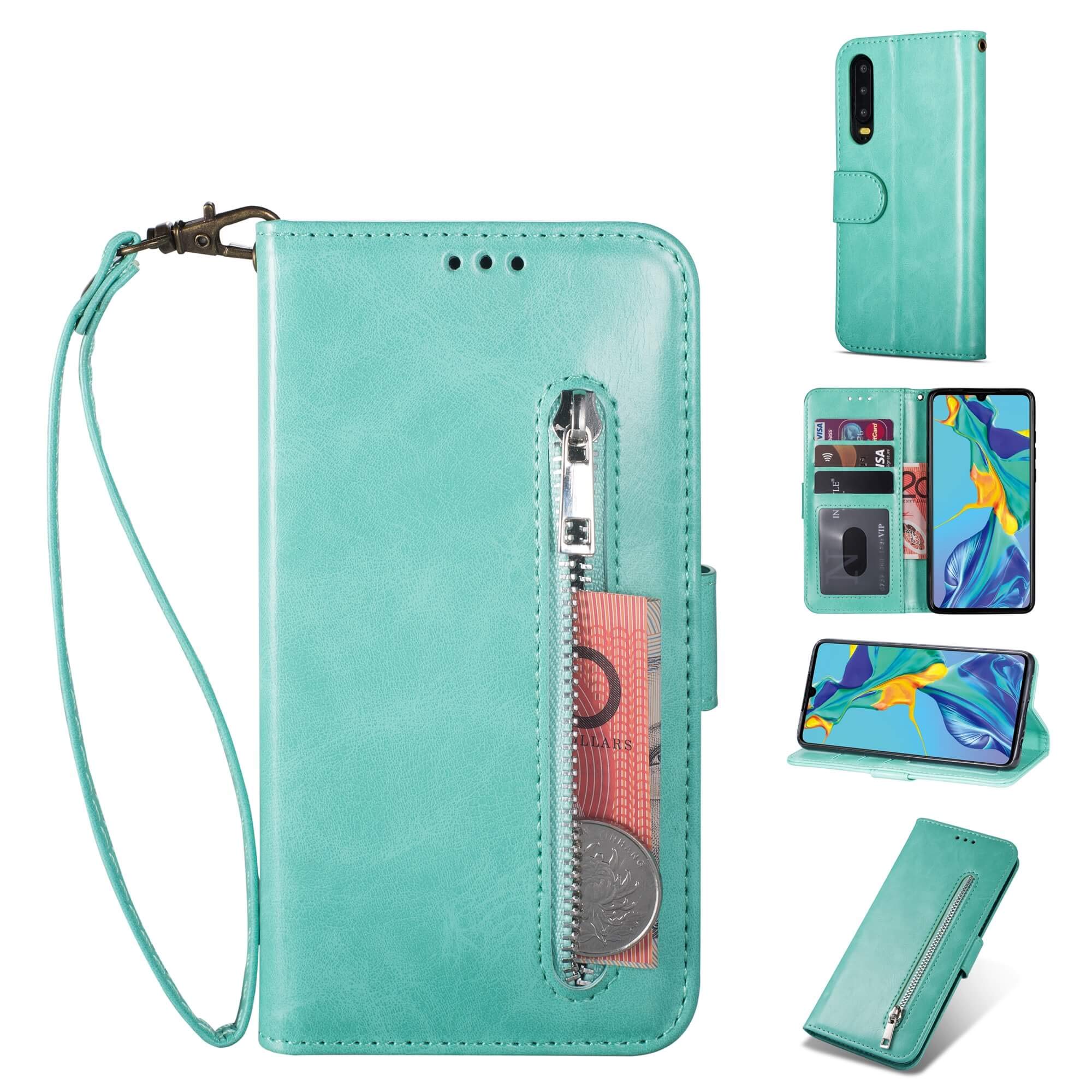 Custodia A Portafoglio In Pelle PU Per Huawei P30 Pro - Flip Cover Ultrasottile Antiurto, Con Slot Carte, Chiusura Magnetica, Supporto TV, Colore Verde Mandala LD