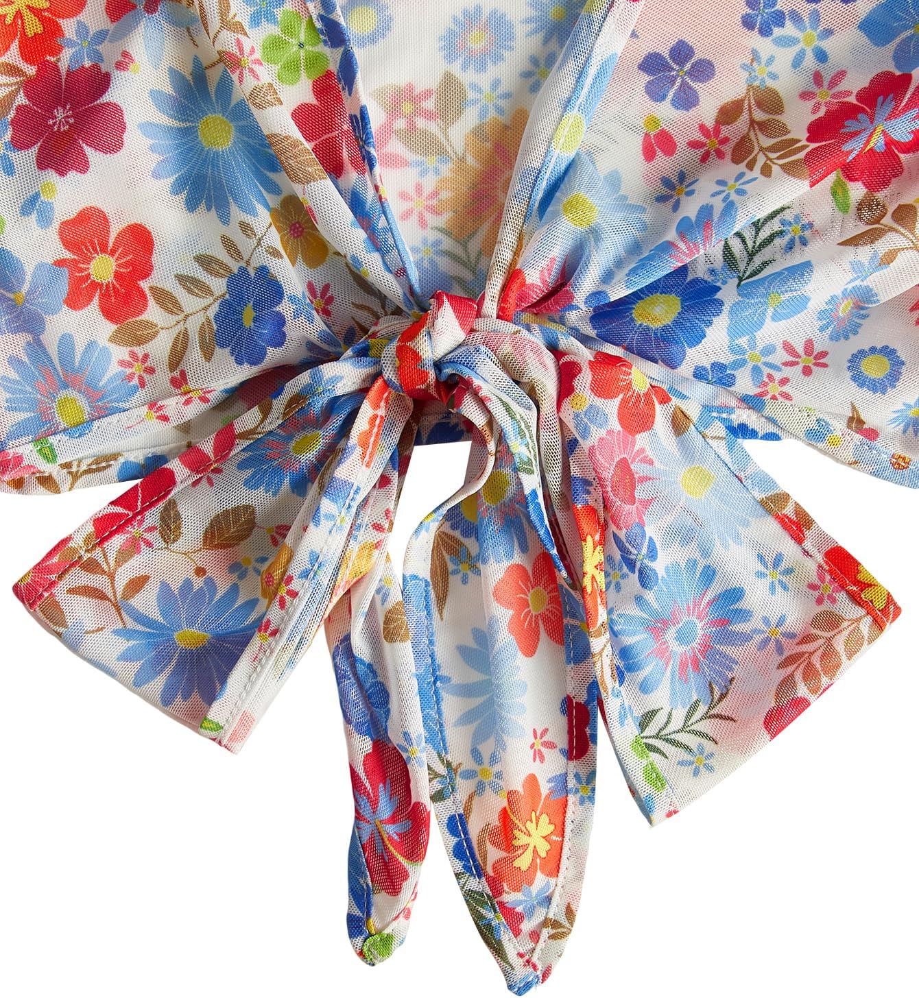 Verdusa Women's Boho 70s Tops Tie Front Bell Long Sleeve Floral Print Mesh Sheer Blouse Crop Tops - Image 4