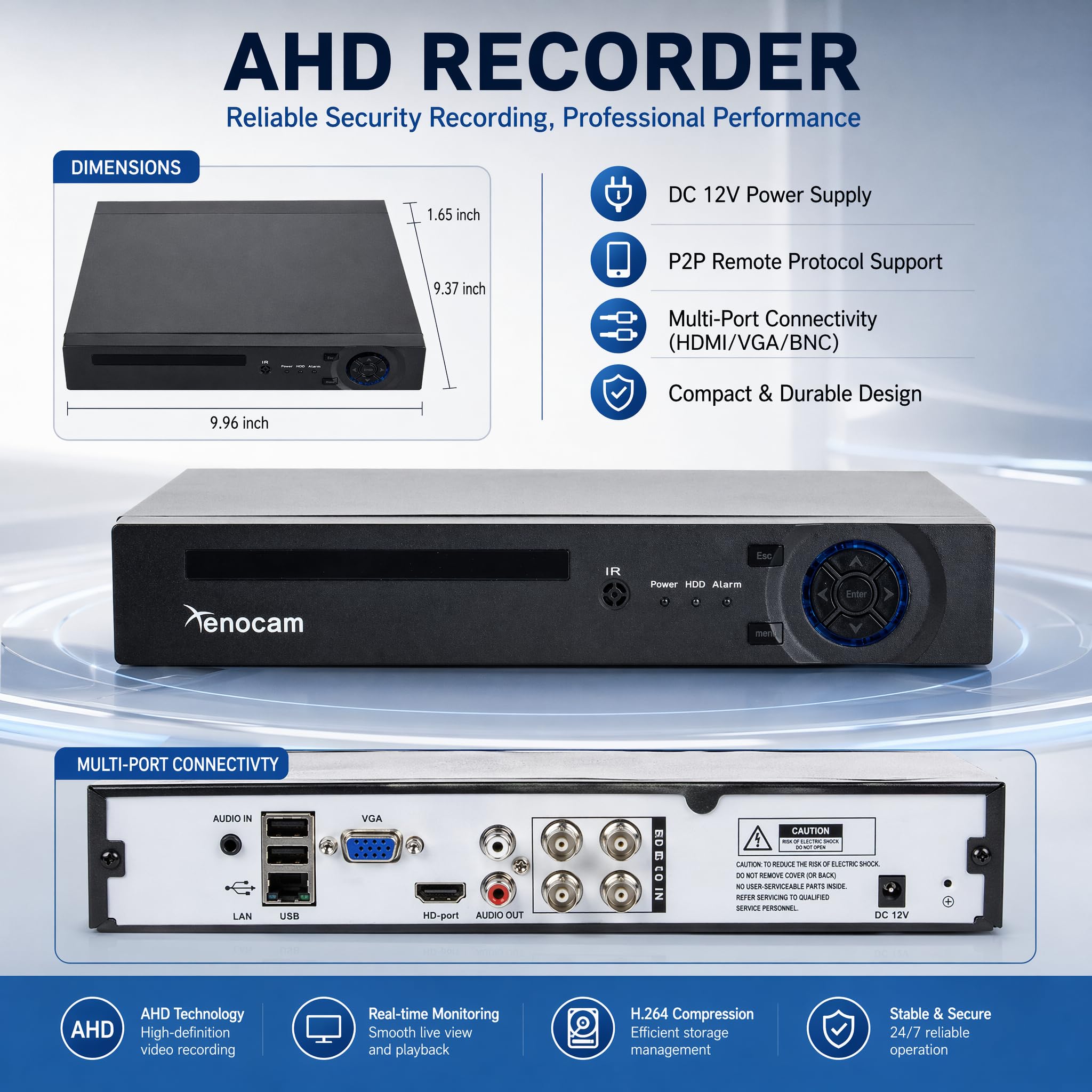 4CH 1080N ibrido 5-in-1 AHD DVR (1080P NVR+1080N AHD+960H Analogico+TVI+CVI) Standalone DVR CCTV Sorveglianza Sistema di Sicurezza Videoregistratore Rilevamento Movimento