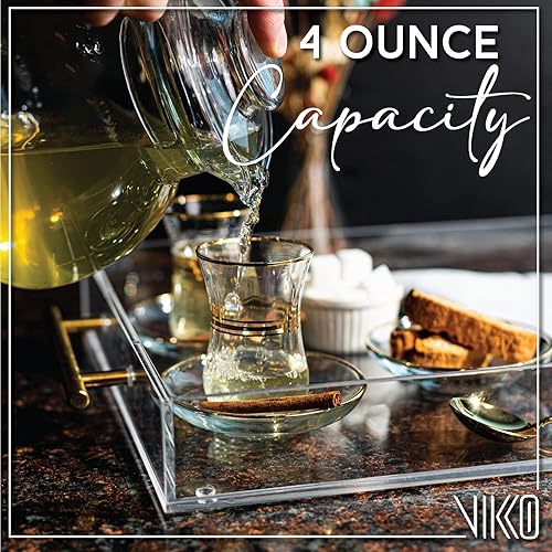 Miniatura 6 de Vikko Vasos y platillos de té turcos, auténticas tazas de té turco de 4 onzas, juego de 6 tazas y platillos de té de vidrio transparente, juego de