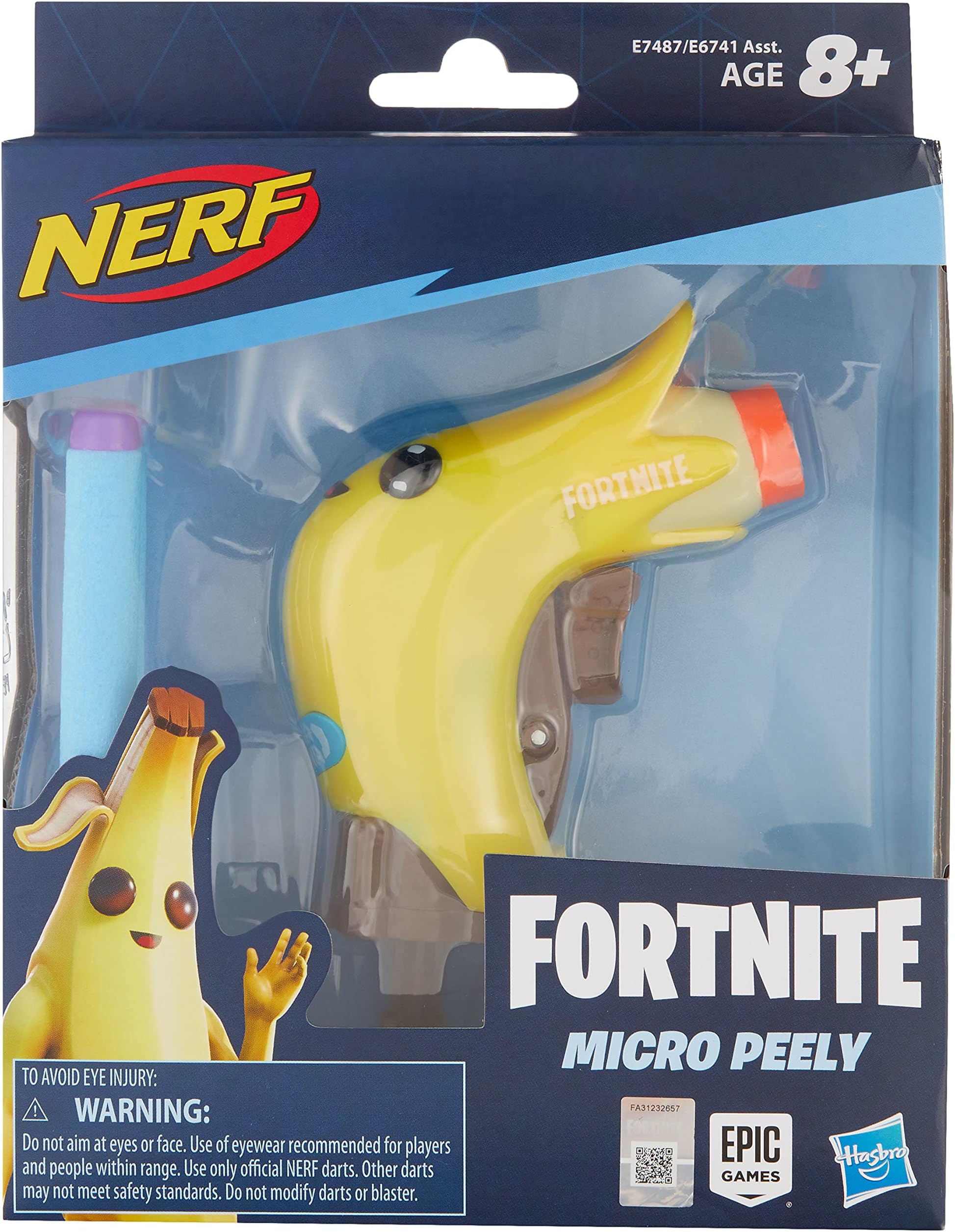 Nerf MicroShots Fortnite Micro Peely - Mini Dart-Firing Blaster and 2 Official Nerf Elite Darts - For Youth, Teens, Adults