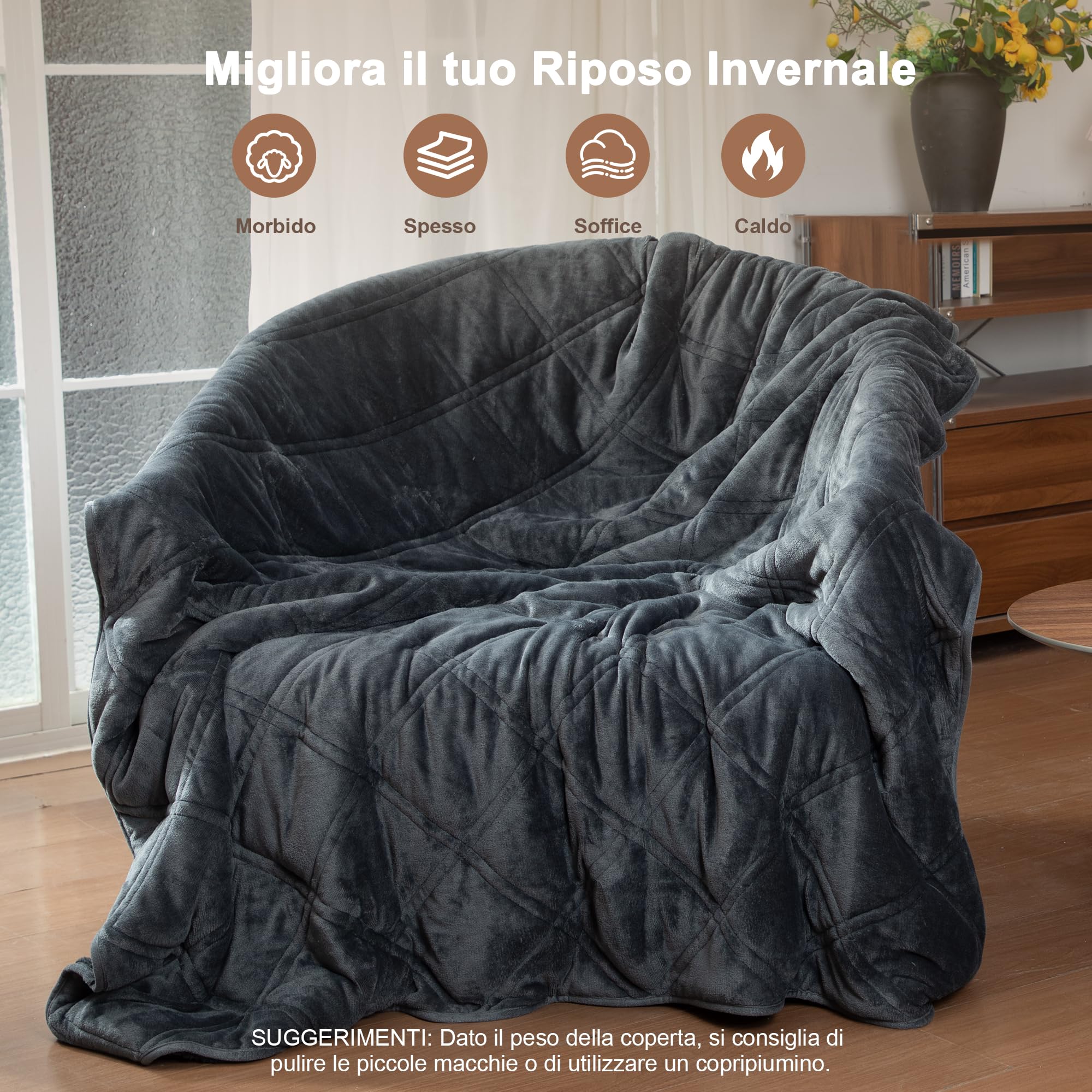 Winthome Coperta Ponderata Spessa e Calda 135x200cm 9kg, Weighted Blanket Anxiety, Doppia Cucitura, Coperta Antistress per Sonno Profondo e Migliore Recupero, Heavy Blanket Accogliente, Adulto(Grigio)