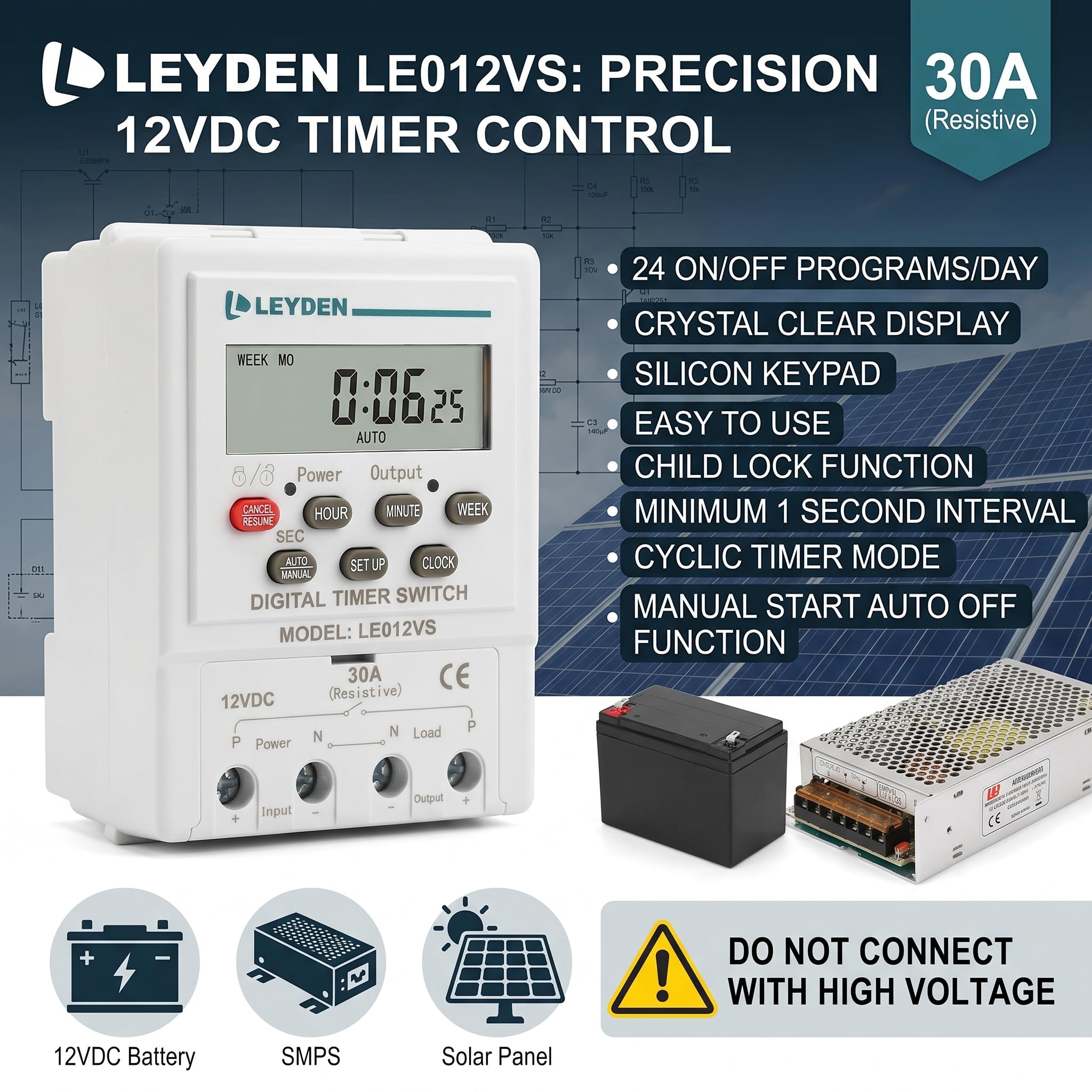 LEYDEN® LE012VS, 12VDC, Digital Timer Switch 24 on Off Programs & Cyclic Timer for DC Light, Motor, Bell, Siren, Fan, Fogger, Hydroponic, Drip Irrigation & Other Application — Amazon image 4