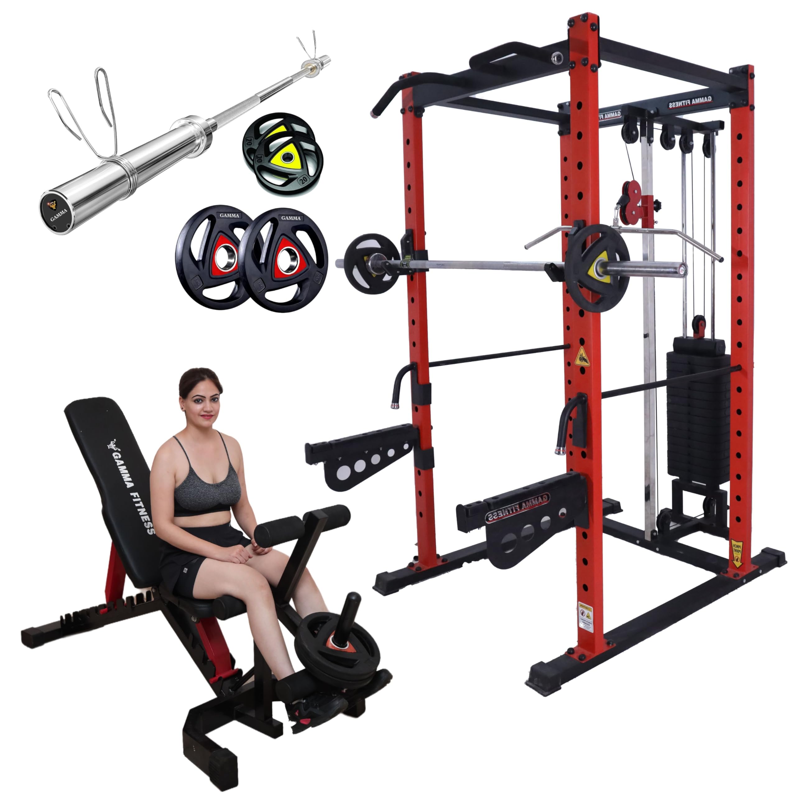 Gamma Fitness Power Squat Rack PR-22 Luxury Combo with Olympic 7 Feet Barbell, Adjustable Bench MB-400 & Rubber Coated Weight Plates (100 Kg)-picture-31
