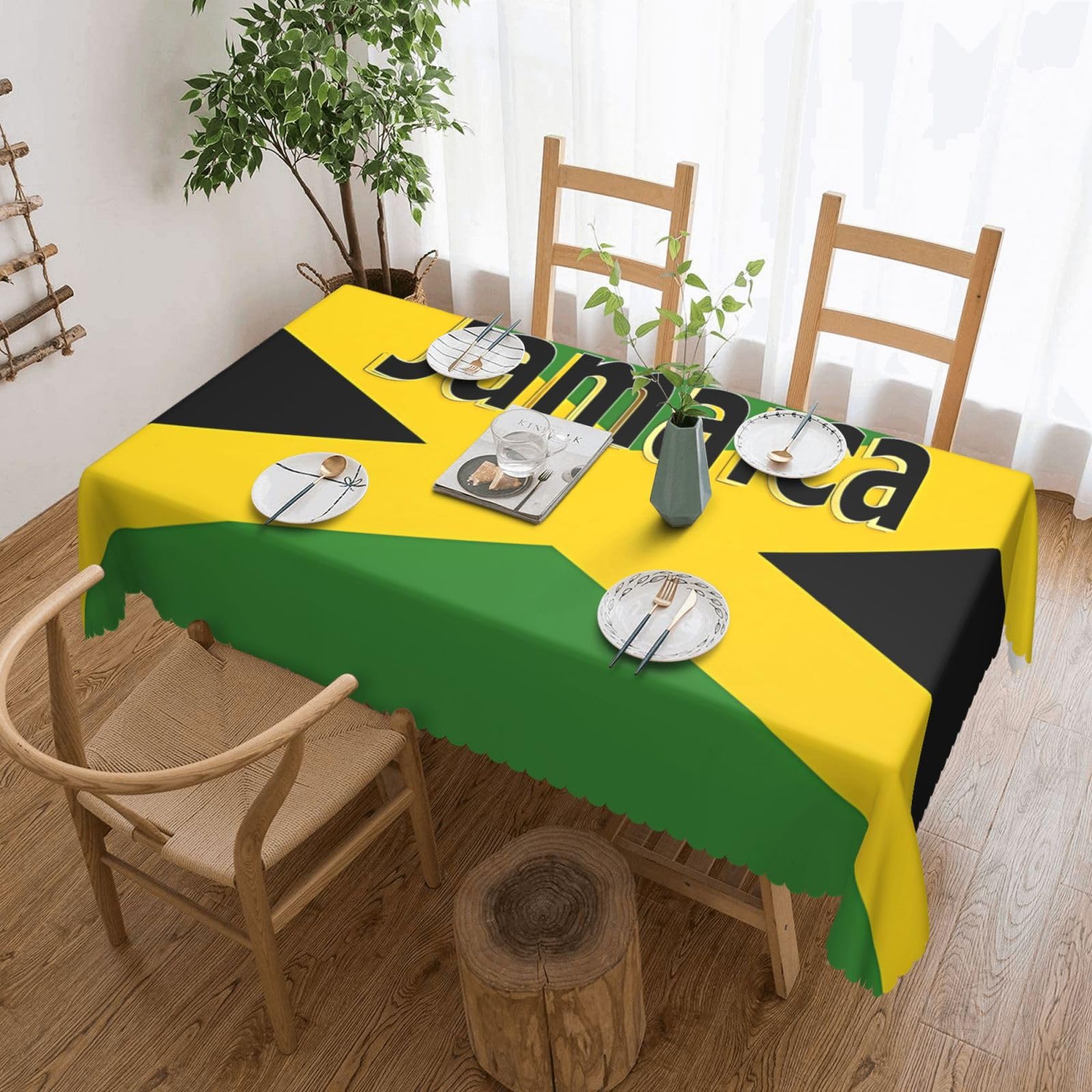 Anceky As Pic Jamaican Flag Tablecloth For Dining Room Kitchen Birthday Party Decorations For Dining Table Buffet Parties Patio Camping Cover 54"X72"