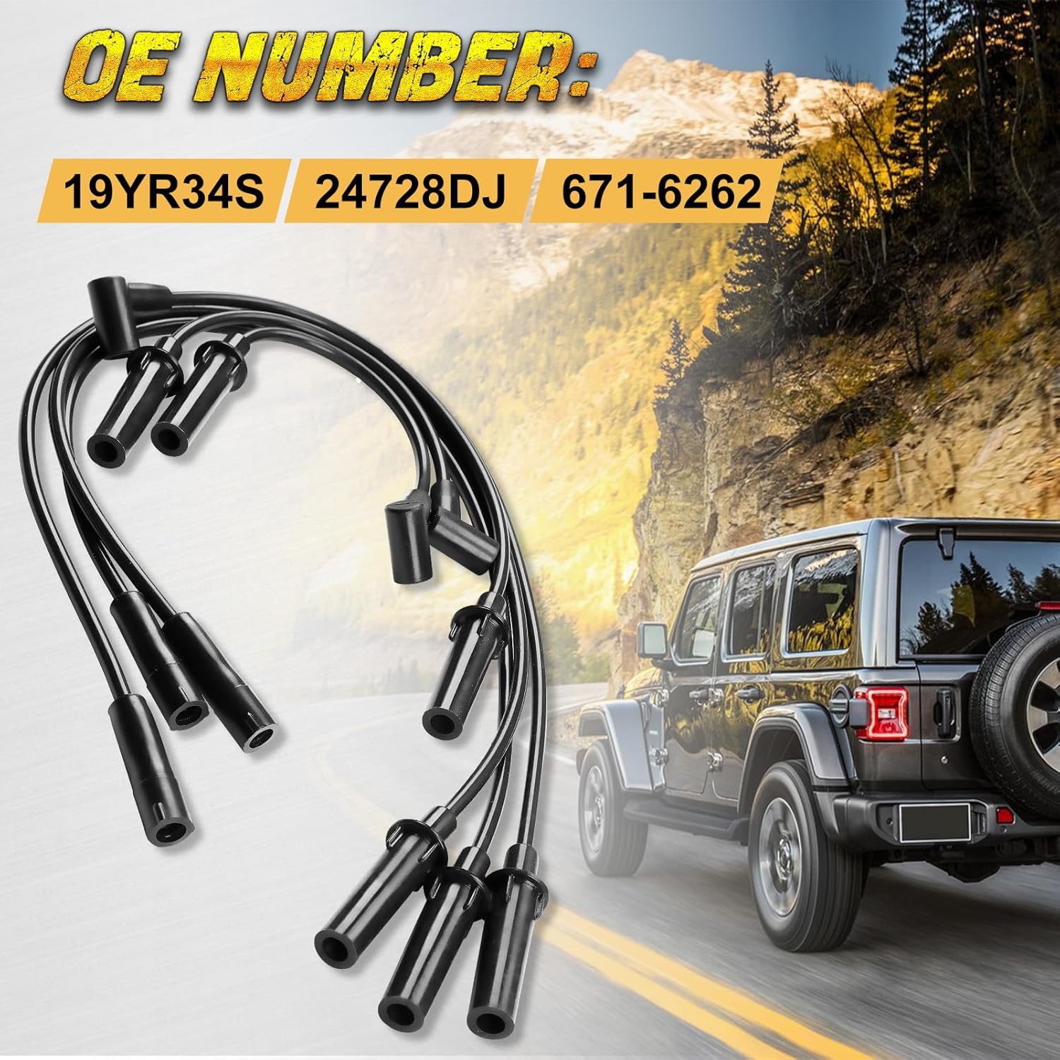 Original Equipment Spark Plug Wires Set Fit for Jeep Wrangler 2007-2011# 19YR34S, 24728DJ, 671-6262
