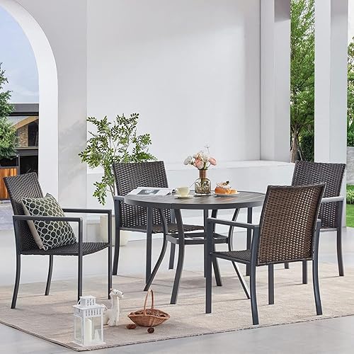 Miniatura 2 de VICLLAX Juego de 4 sillas de mimbre para exteriores, sillas de comedor de ratán para patio con marco resistente a la intemperie para jardín, porche,