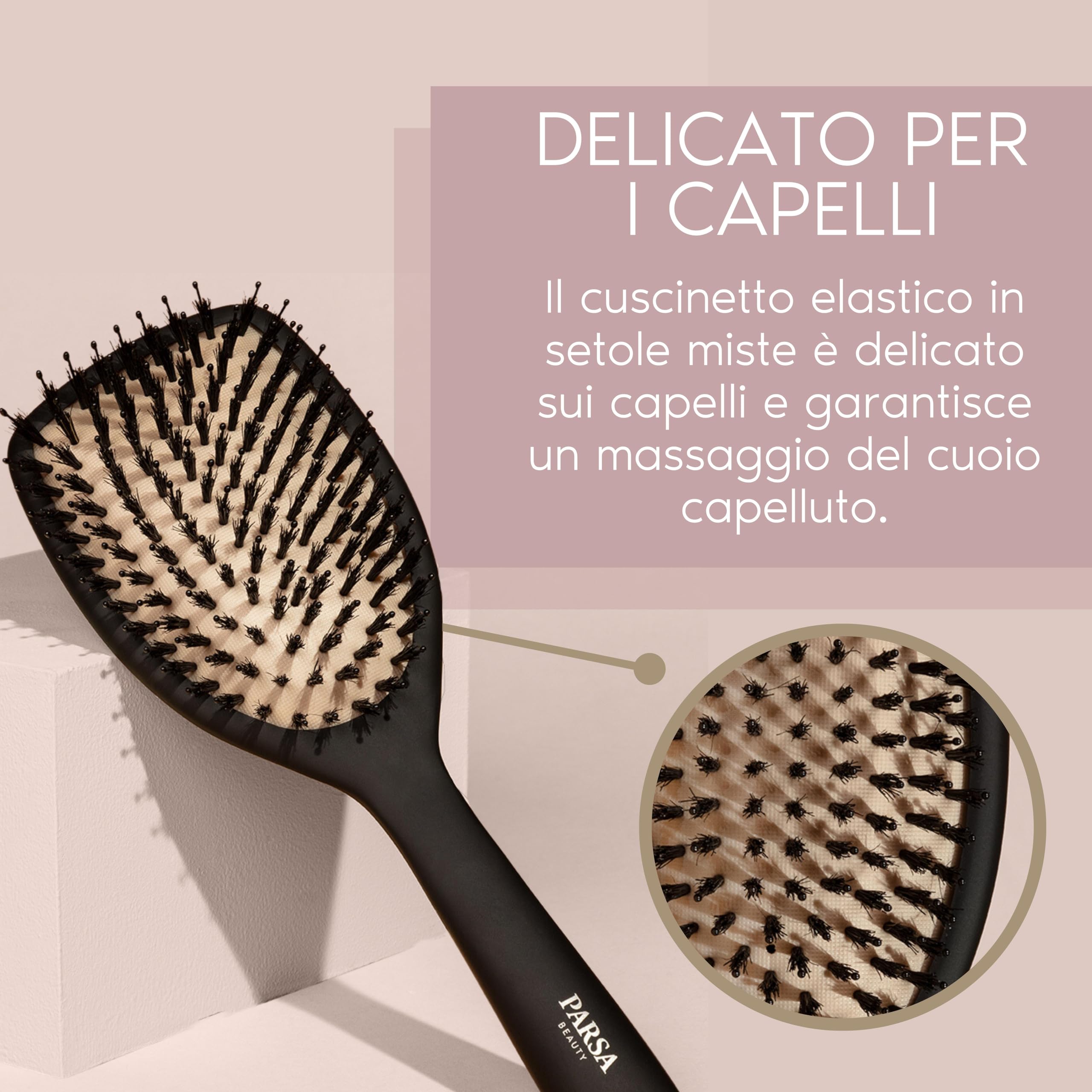 Parsa Beauty Spazzola Professionale al Keratina + Biotina (Spazzola a pale) – Spazzola per Lisciare e Cura dei Capelli – Spazzola per Capelli Ricci – Spazzola per Capelli Lunghi