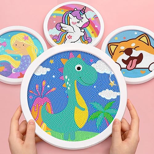Miniatura 6 de ACSAUMMY Kits de pintura de diamantes 5D para niños con marco de madera, arte y manualidades de diamantes de dinosaurio para niños de 6 a 8 a 10 a