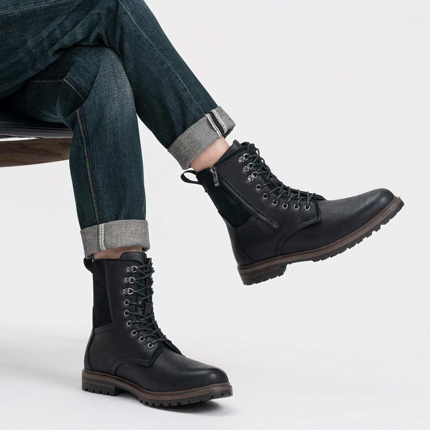 Jousen Boots for Men Casual Dress Retro Lace Up Motorcycle Boots - Image 9