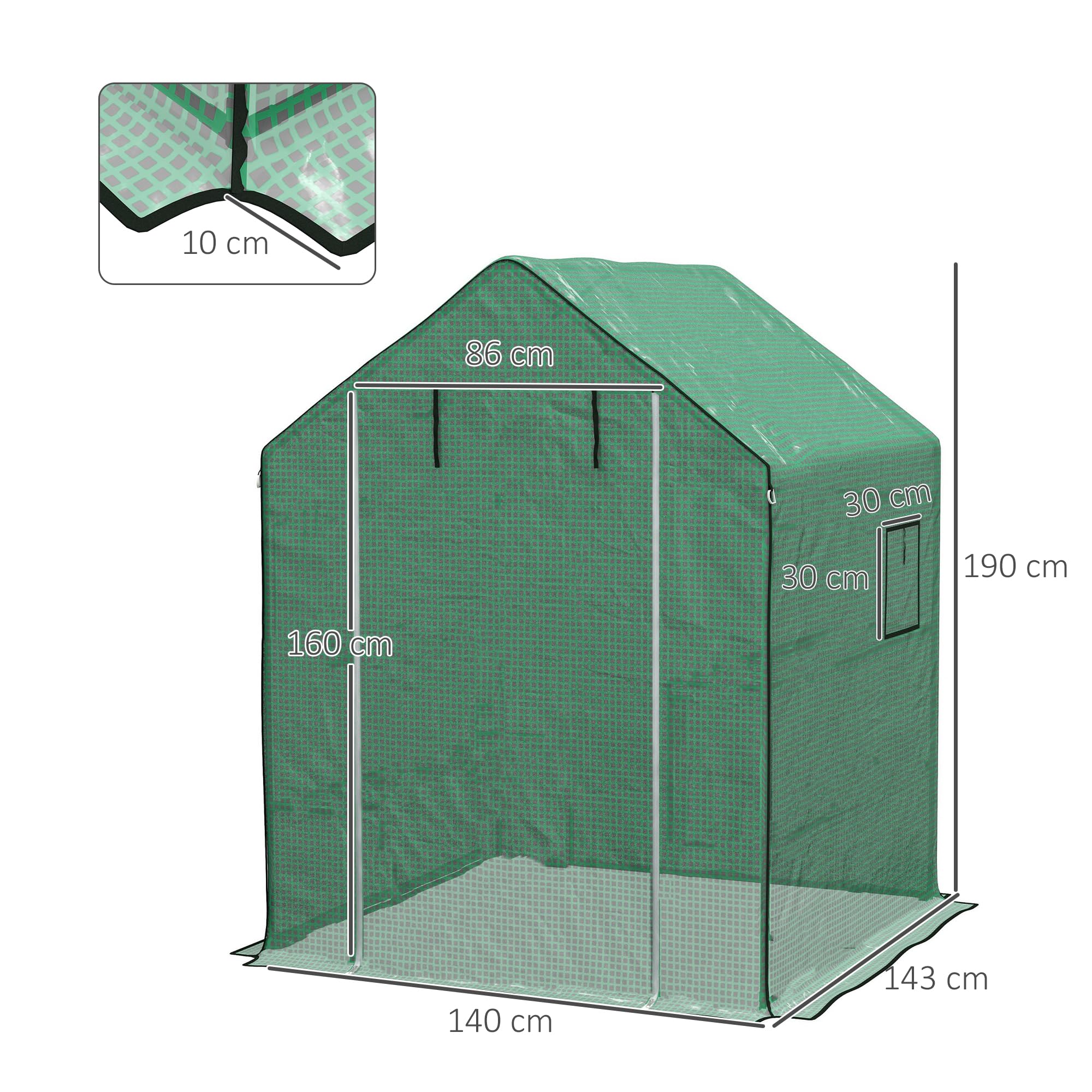 Outsunny Copertura per Serra da Giardino con Porta a Cerniera e Finestre, Telo di Ricambio in PE con Porta Avvolgibile, 140x143x190cm, Verde