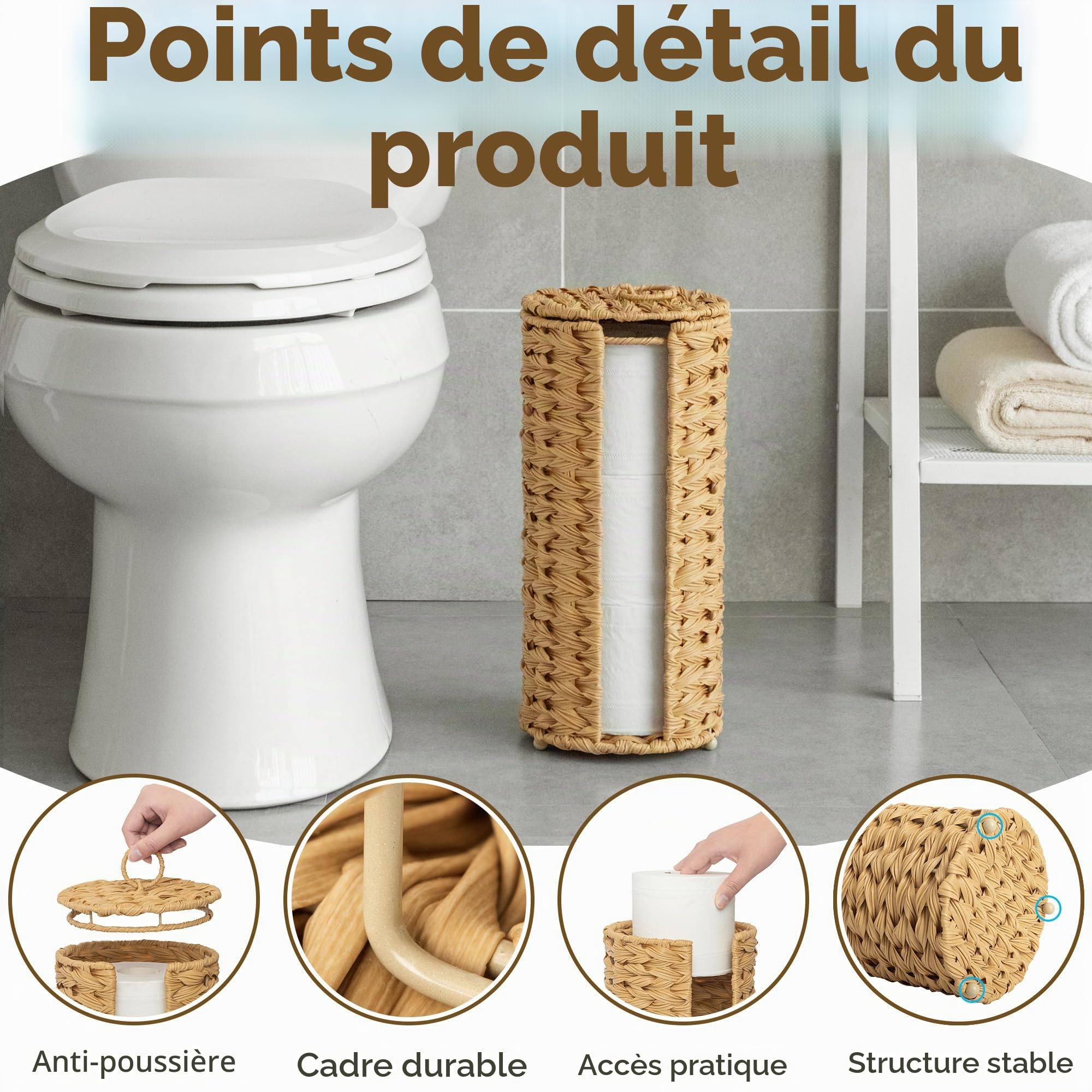GRANNY SAYS Porte Rouleau Papier Toilette Sur Pied - Panier de Rangement Osier - Réserves à Rouleaux - Porte WC Décoration