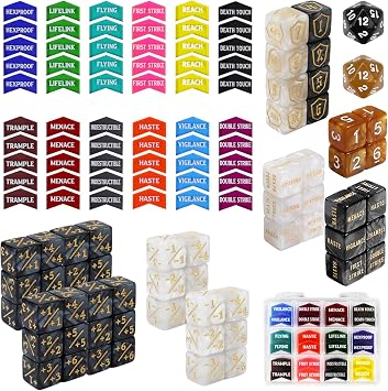 MTG Ability Keyword Token Dice Counter Set for Magic the Gatering MTG Buffing Token Life Counter Dice TCG Card Game Accessories A Color-122pcs