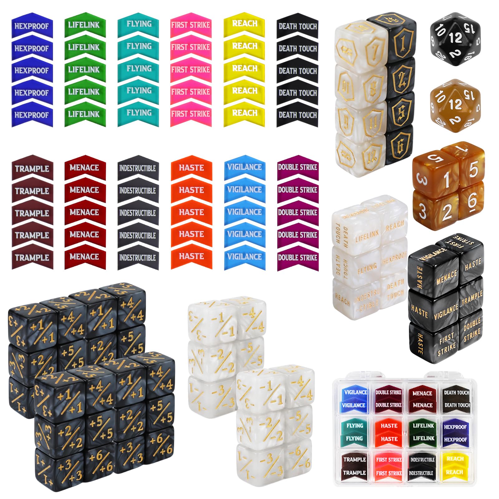 FIGURESLAB MTG Abilities Keyword Tokens Dice Counters Set for Magic The Gatering, MTG Buff Tokens Life Counters Dice, Compatible with TCG Card Gaming Accessories (A Color-122pcs)