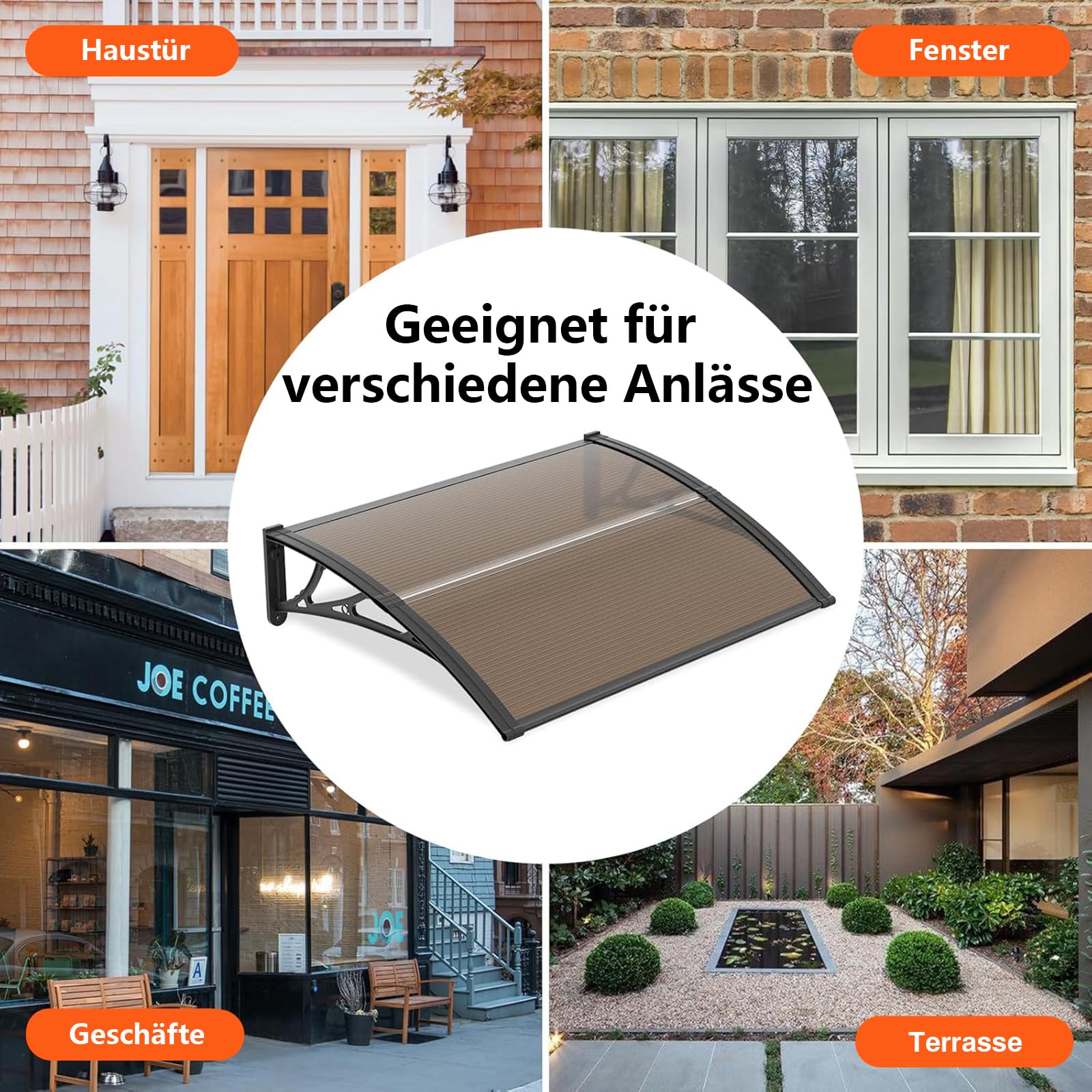Vordach für Haustür 150x80CM Fenstervordach für Türen, Polycarbonat Pultvordach Überdachung für UV-,Regen- und Schneeschutz – Ideal für Veranda, Terrasse und Fenster