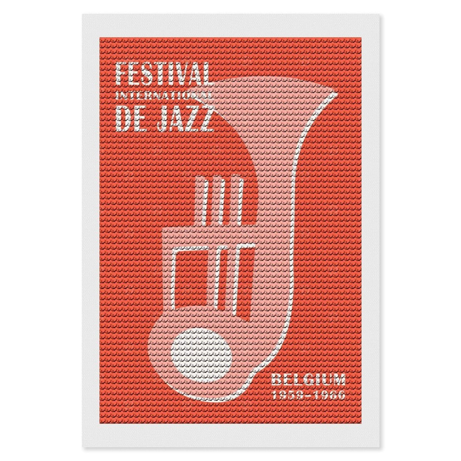 Junmoney Festival De Jazz Belgium Round Drill Diamond Painting 8"x12", Satisfying Creative Project, Complete Accessories, Printed Canvas