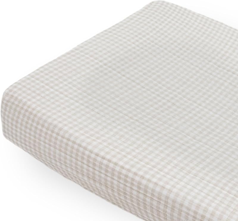 Little Unicorn Changing Pad Cover for Newborns & Infants | Soft & Breathable Muslin Fabric | Baby Diaper Changing Table Pad Cover (Tan Gingham)