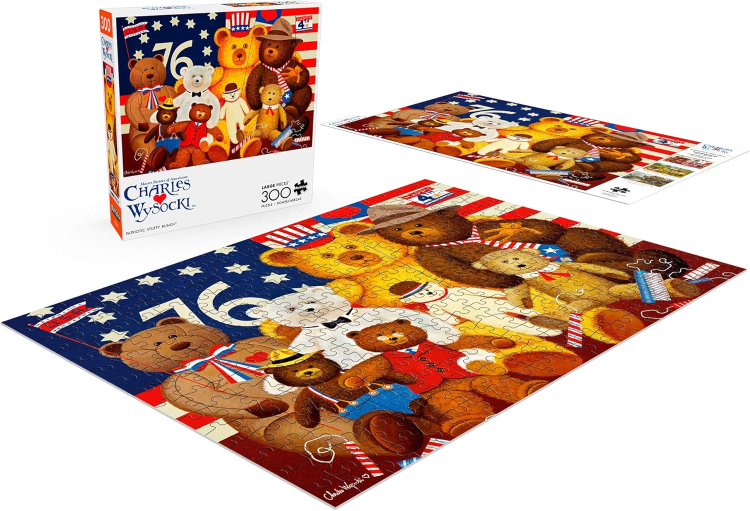 Buffalo Games - Charles Wysocki - Patriotic Stuffy Bunch - 300 Large Piece Jigsaw Puzzle for Adults Challenging Puzzle Perfect for Game Nights - Finished Puzzle Size is 21.25 x 15.00