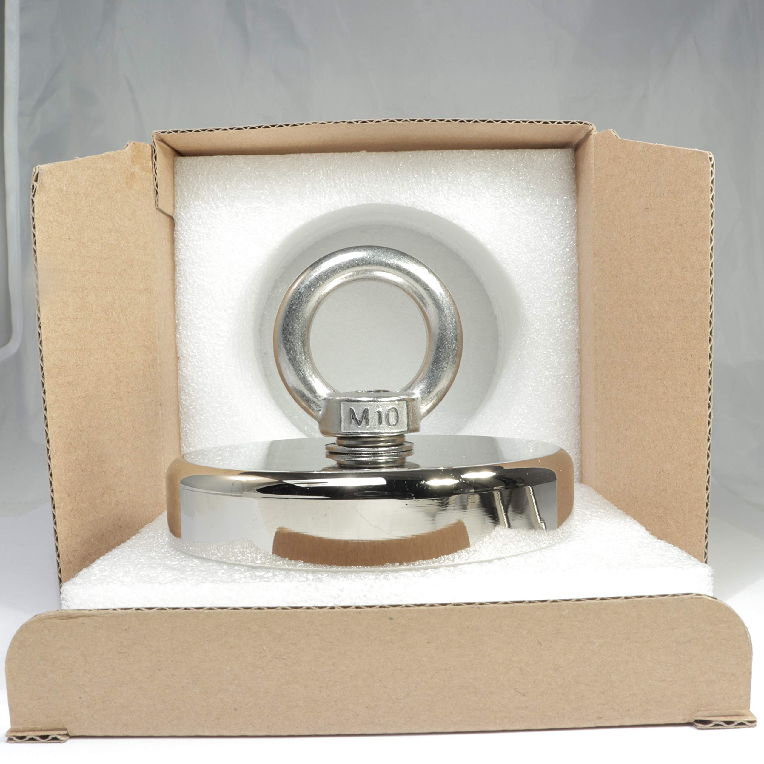 Aimant en néodyme – Pince plate avec écrou à bague – Aimant en pot 90 mm – 340 kg Force de traction – Œillet M10 – Aimant à œillet