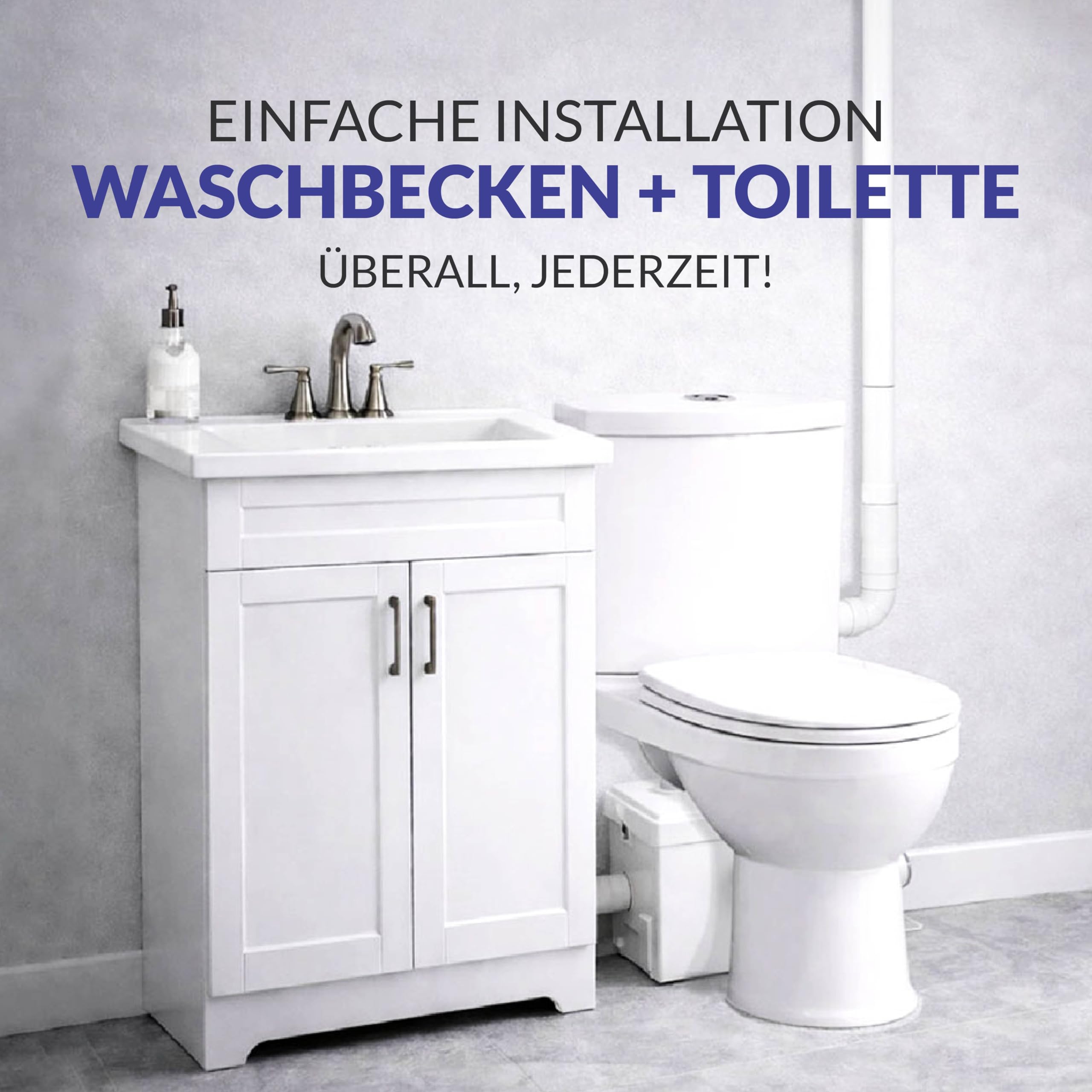 Aquamatix Kleinhebeanlage Hebeanlage 600 W mit Häcksler, Abwasserhebeanlage bis 10 m Förderhöhe, mit 3 Einlässen, für WC, Dusche und Waschbecken