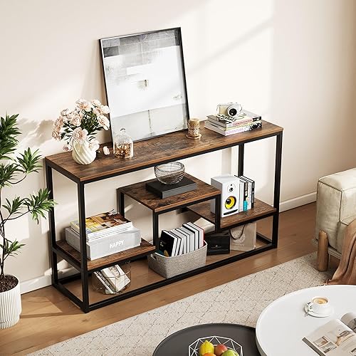 Miniatura 7 de Soporte de TV para televisores de hasta 65 pulgadas, mesa consola de TV con estantes de almacenamiento abiertos de 3 niveles, moderno centro de