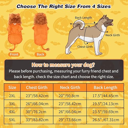 Miniatura 2 de BWOGUE Disfraz de león para perros grandes, disfraz de perro león de Halloween, sudadera con capucha de forro polar cálido con agujero para correa,
