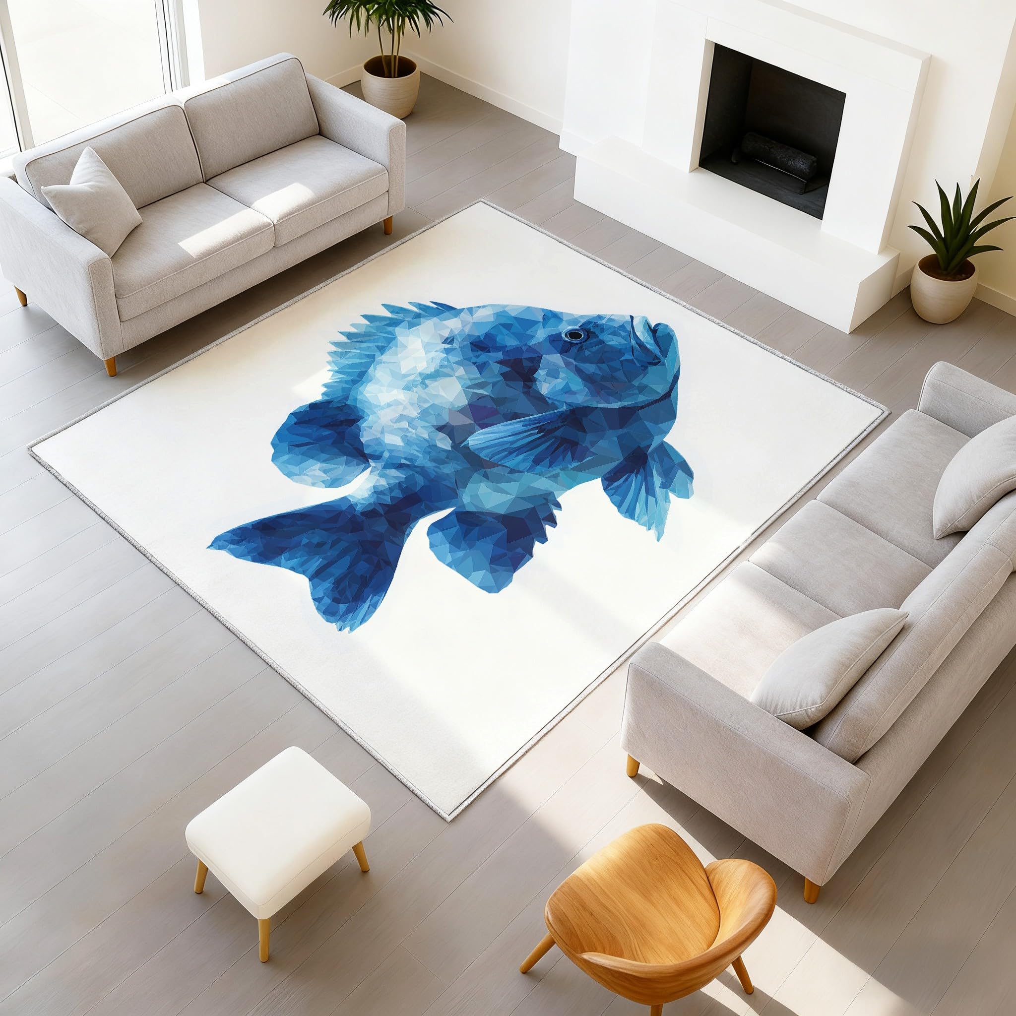 Tapis de salon poils ras abstrait bleu et blanc 60x90 cm antidérapant