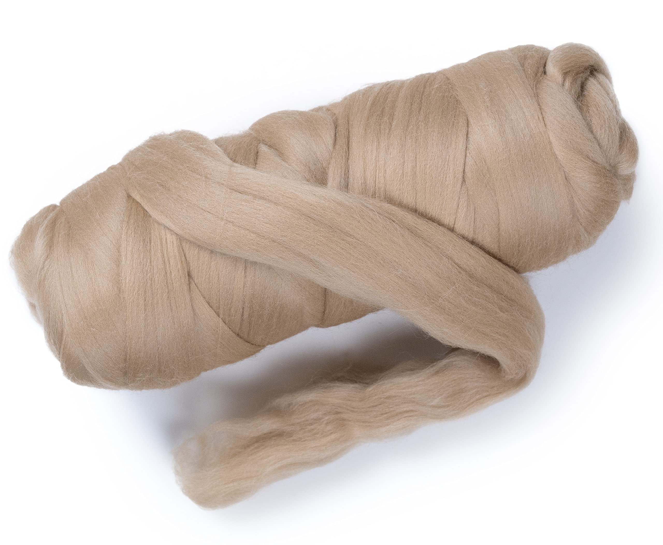 Colored Natural Wool roving, 1 lb. Best Wool for Needle Felting, Wet Felting, handcrafts and Spinning.Wool Felting Yarn Supplies. (Beige, 1 lb)