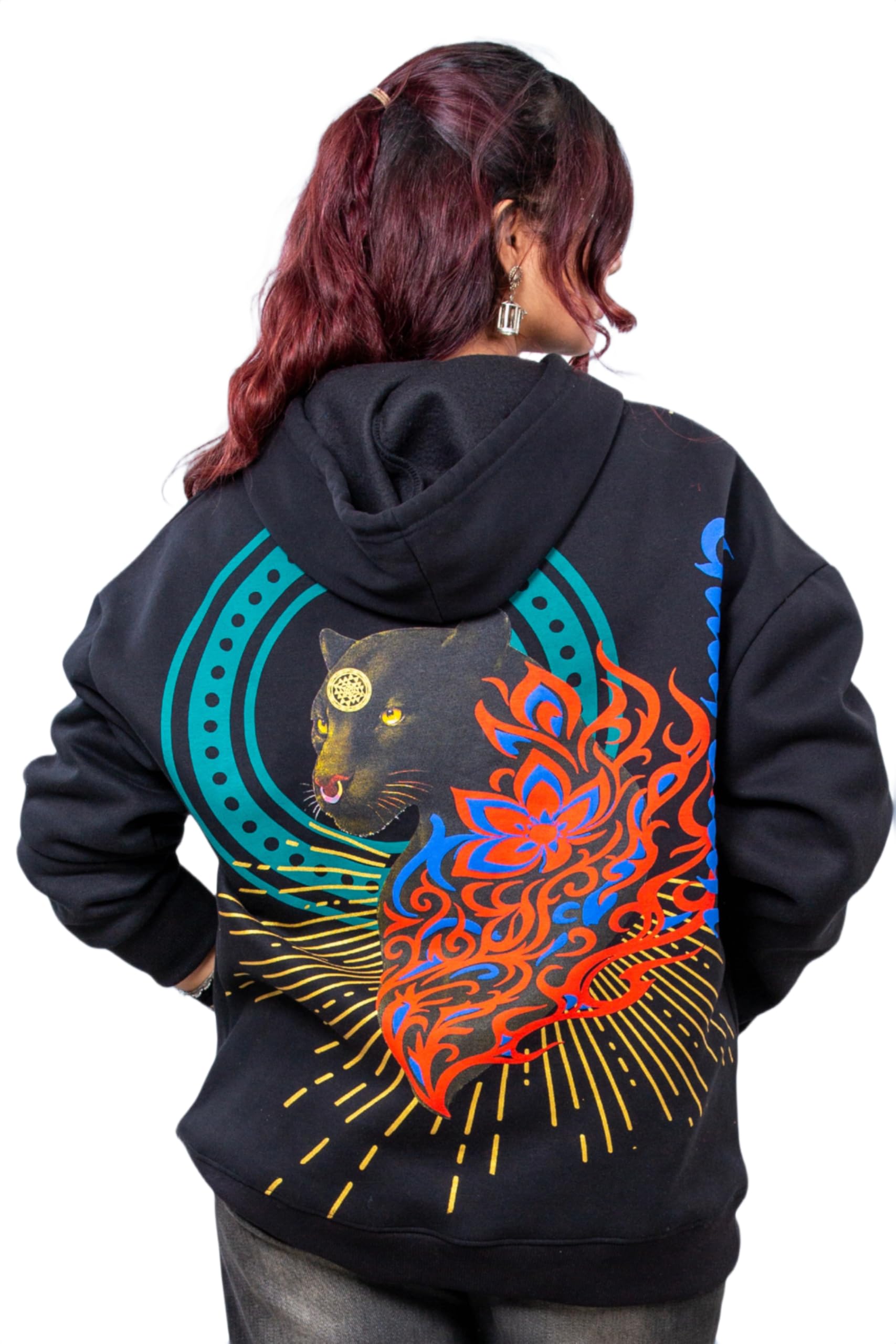 Atached Panther Handcrafted Graphic Print Oversized Hoodie for Women | Cotton Rich Fleece Winter Wear Hoodie-image-27