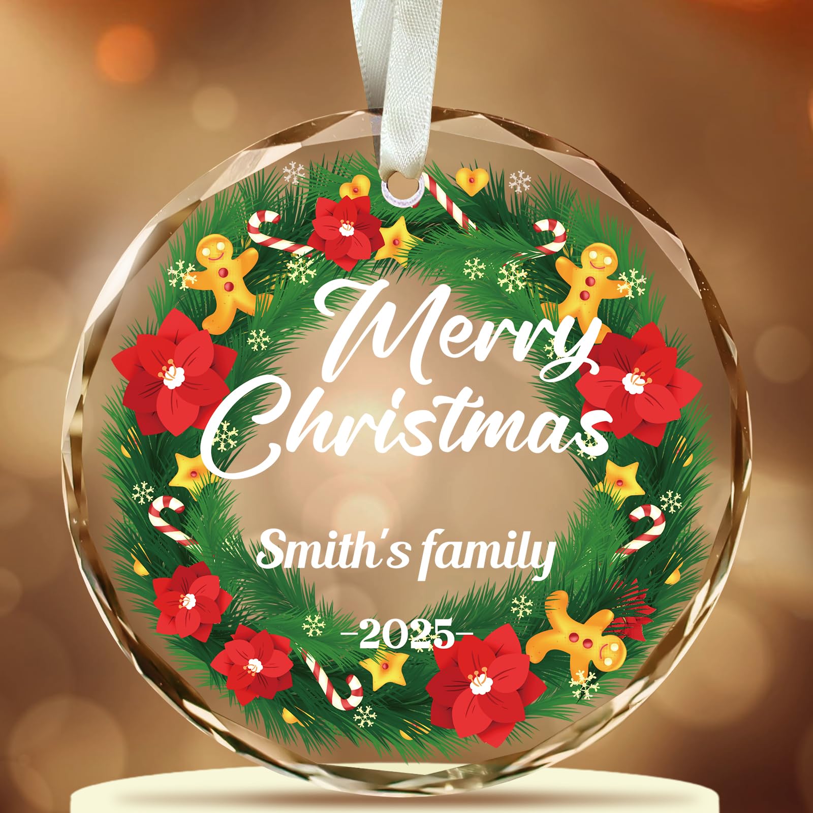 Personalised Christmas Bauble with Photo, Custom Crystal Photo Ornaments for Xmas Gifts, Christmas Tree Decoration for Kids, Mom, Dad, Family