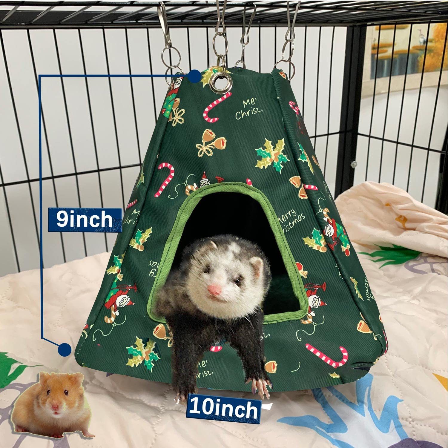 Set di accessori per amaca per ratti di furetto per piccoli animali domestici, decorazioni per gabbia per furetti, ratti (Natale verde)