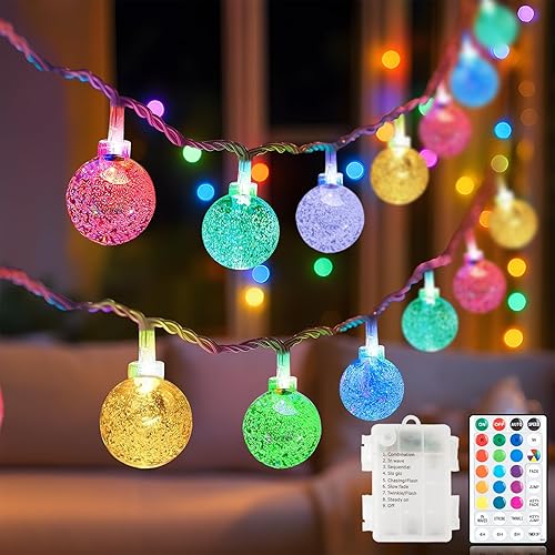 Miniatura 10 de Metaku Guirnalda de luces para exteriores, funciona con pilas, 60 luces LED con control remoto, impermeable, para interiores y exteriores, globo