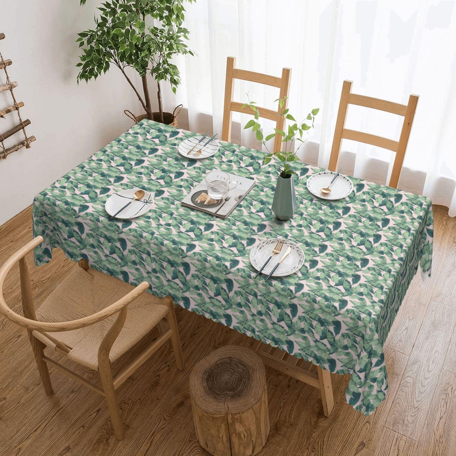 Nappe rectangulaire en tissu imprimé palmier vert pour événement et grand buffet